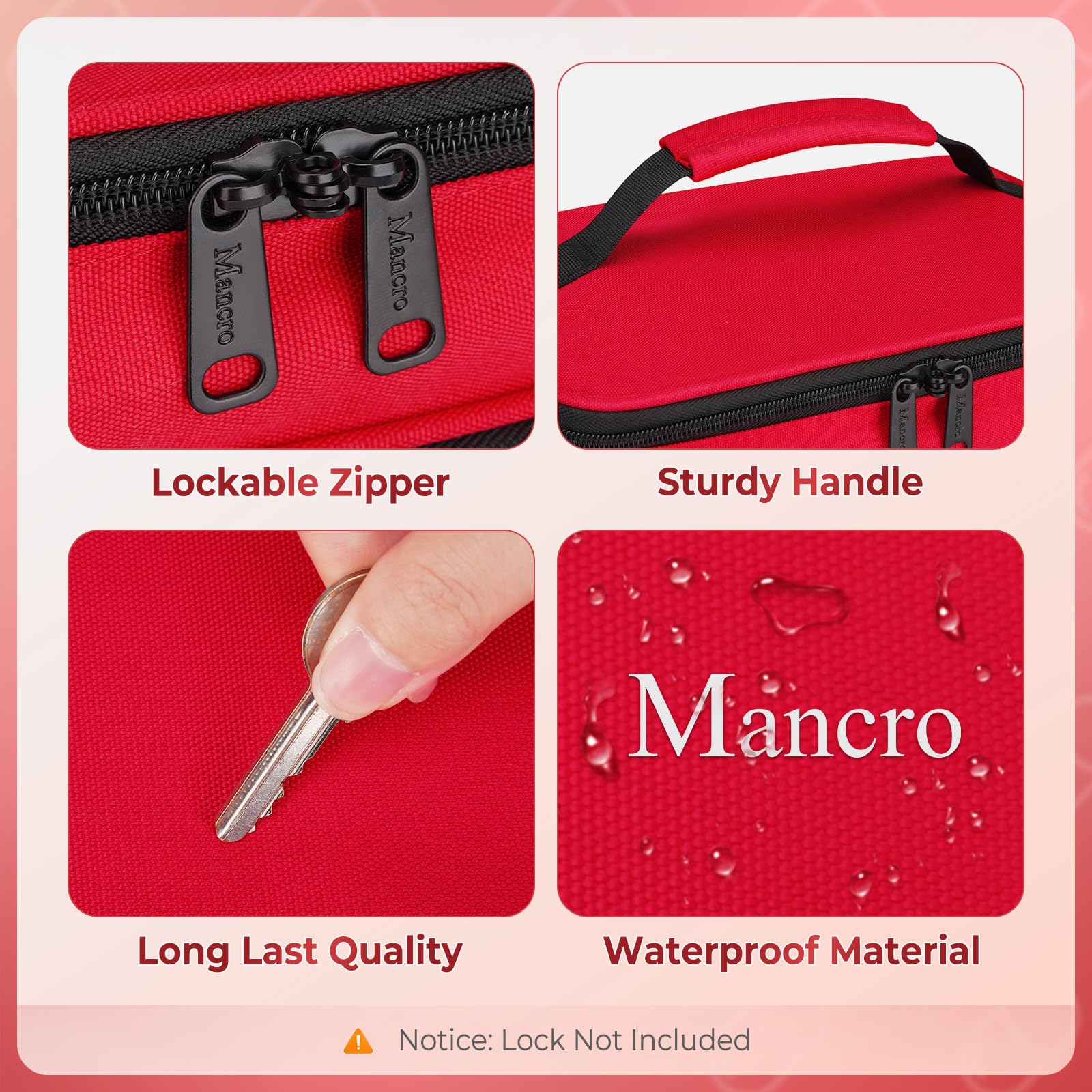 **Mancro Dual Layer Lockable Medicine Organizer Bag - Portable Pill Bottle Storage for Vitamins, Pills & Medical Supplies - Ideal for Home, Travel & Daily Use**    (Note: The original title was already in English, so no translation was needed. The optimized version improves readability, adds relevant keywords, and includes usage scenarios.)
