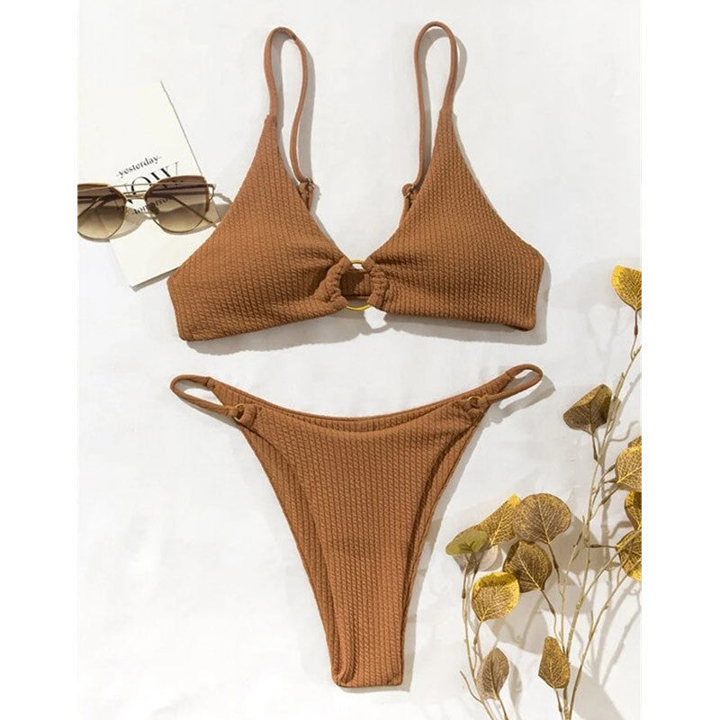 Stylish Solid Color Bikini Swimsuit - Perfect for Beach, Pool, and Summer Vacations