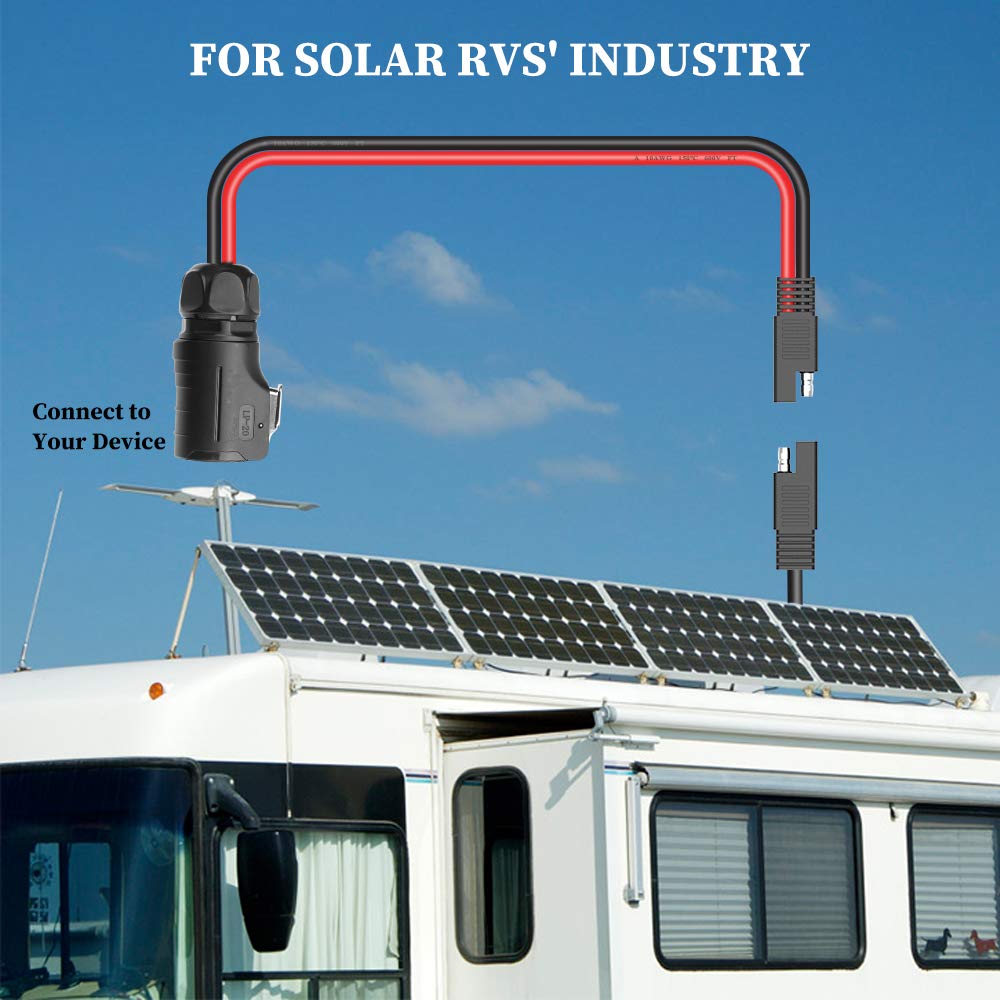 EXTRACTME 10AWG 2 Pin Power Industrial Circular Connector to SAE Adapter Cable - Furion Solar Plug to SAE Connector - Compatible with Furrion, Solar Panel Suitcase, Forrest River RV Ports - Perfect for RV Solar Power Systems, Off-Grid Energy Solutions & Mobile Power Connections
