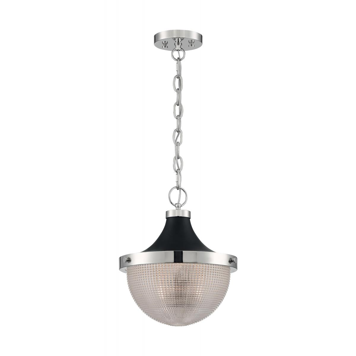 Nuvo 60 7070 Faro Large Pendant Light with Clear Prismatic Glass Shade in Polished Nickel & Black Finish - Modern Ceiling Lighting for Dining Room, Kitchen Island or Entryway