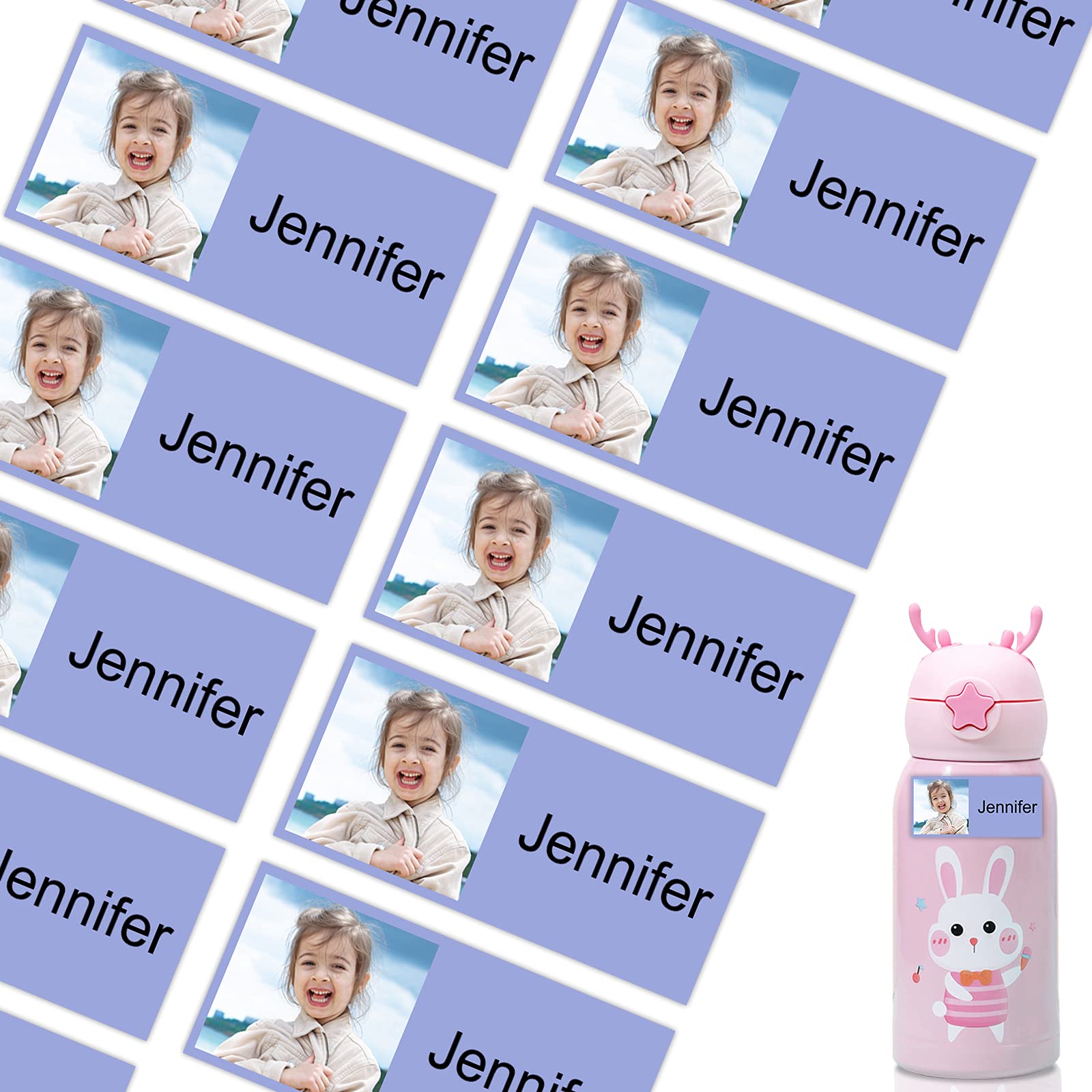 46 PCS Custom Photo Name Labels for Kids - Waterproof Personalized Stickers for School Supplies, Daycare, Water Bottles & Lunch Boxes - Perfect for Organizing Backpacks, Toys & Camp Gear