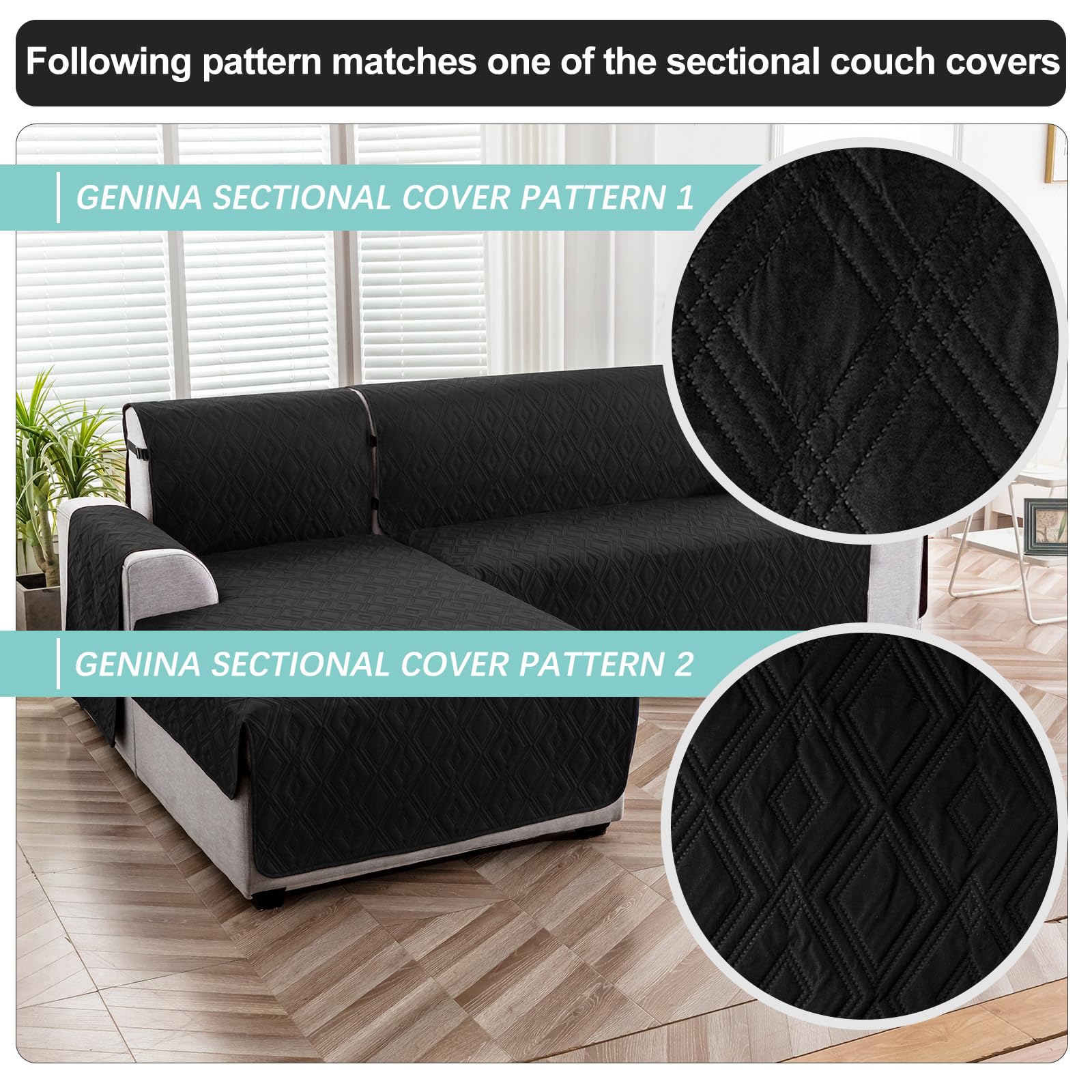 **Genina Reversible L-Shaped Sectional Couch Cover for Dogs & Pets – Large Sofa Protector for Chaise Lounge, Kids & Furniture – Black – Perfect for Pet Owners & Family Living Rooms**