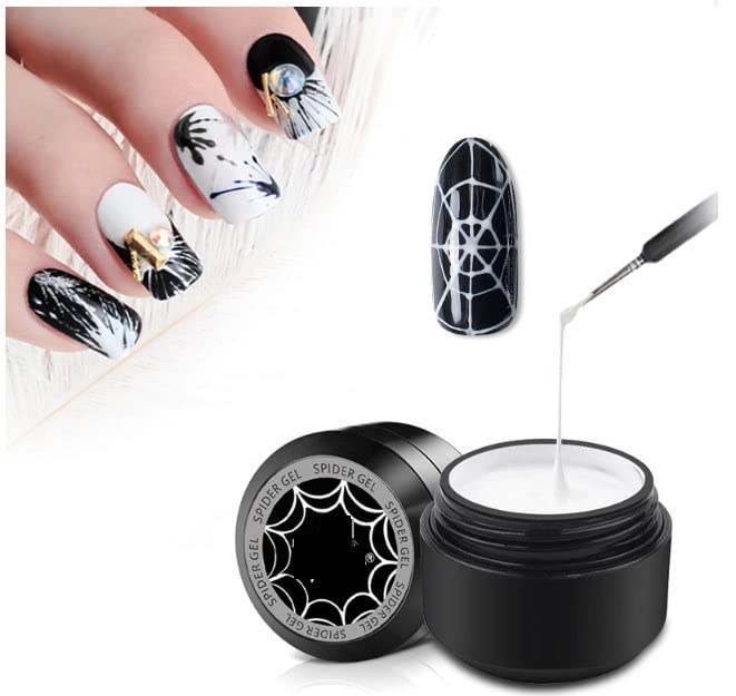 D.B.Z. ® White & Black Spider Gel Nail Polish Kit - Thin Brush for Nail Art, UV LED Gel Paint for Drawing & Painting - Perfect for Salon, Home Manicure & Nail Art Designs