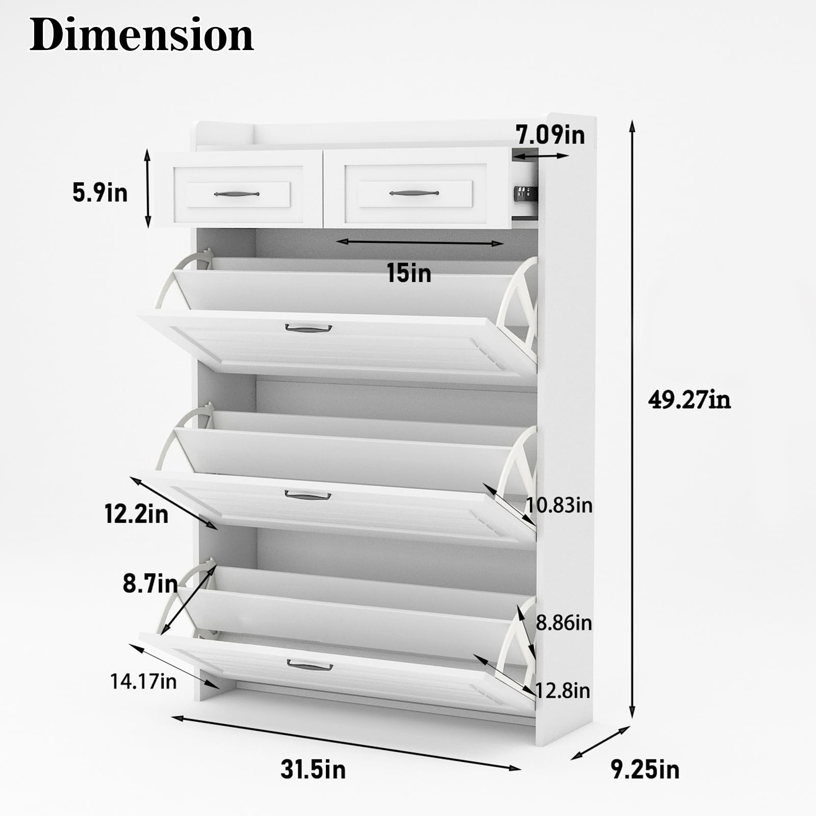WIIS' IDEA Hidden Shoe Cabinet for Entryway - 3 Door & 2 Drawer Narrow Shoe Storage Organizer, White Flip Down Shoe Rack with 4 Tiers - Space Saving Wooden Shoe Cabinet for Living Room, Hallway, Apartment Entry - Perfect for Small Spaces & Home Organization