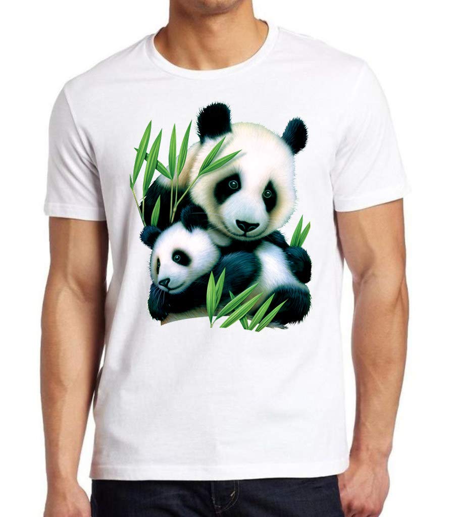 Koyotee Men's Panda & Cub Graphic White T-Shirt - Soft Cotton Casual Tee for Everyday Wear, Gifts, and Family Outfits