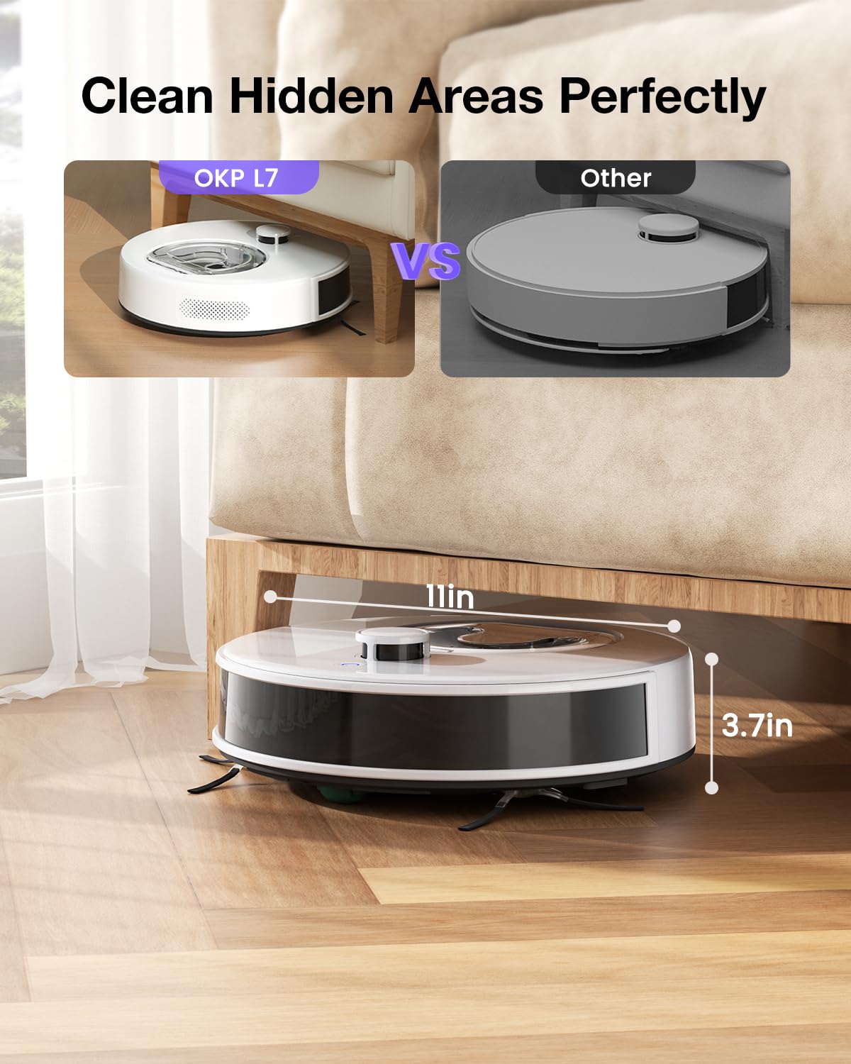 OKP L7 Robot Vacuum and Mop Combo - 6000Pa Strong Suction, LiDAR Navigation & 3D Mapping for Hard Floors & Pet Hair - Smart No-Go Zones, WiFi/App/Alexa Control - Perfect for Homes with Pets and Hardwood Floors