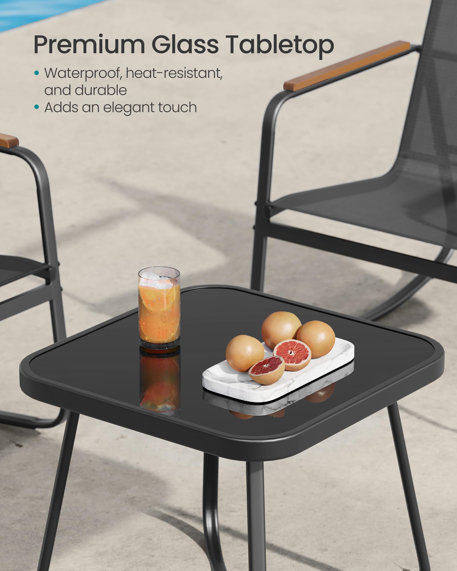 SONGMICS 3-Piece Outdoor Patio Furniture Set with 2 Rocking Chairs & Table - Steel Frame, Breathable Synthetic Fabric, Ink Black - Perfect for Garden, Backyard, Lawn or Poolside Relaxation UGGF0027B01