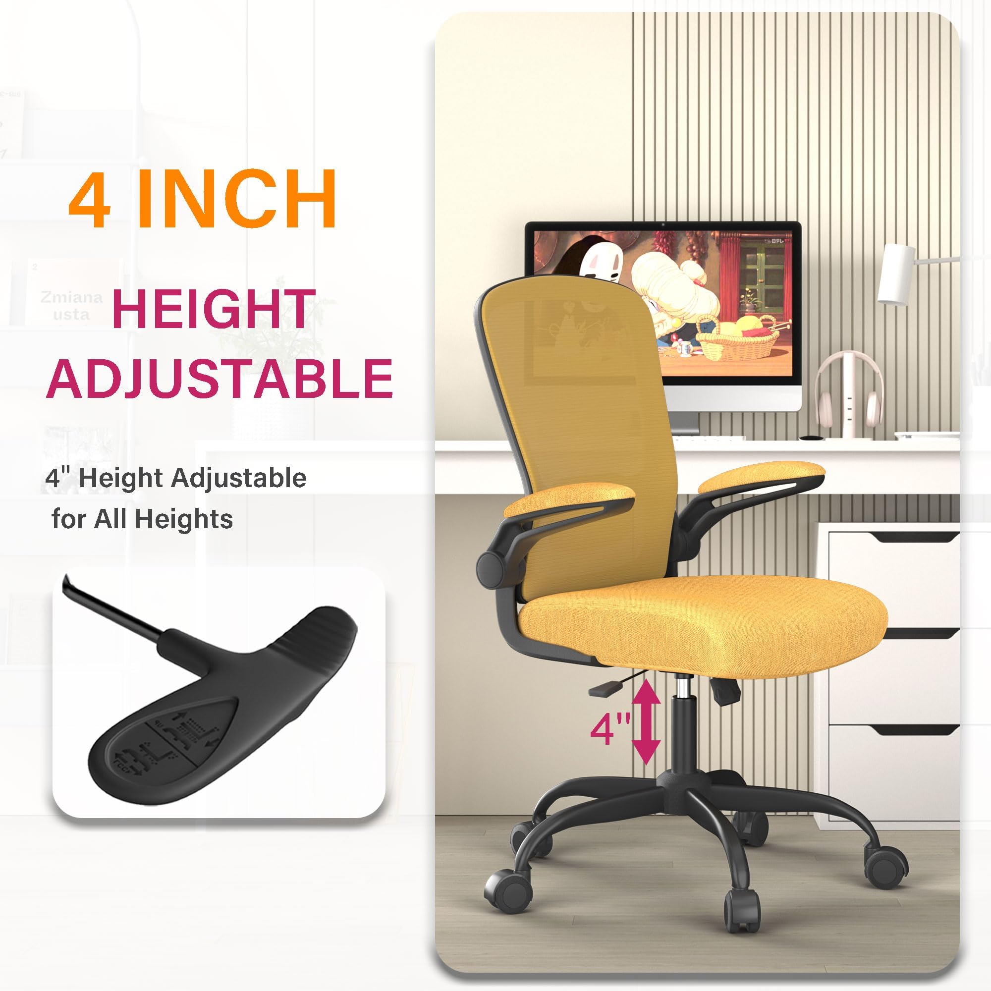 Ergonomic Office Chair with Adjustable Lumbar Support & Flip-Up Armrests - High Back Mesh Computer Desk Chair, BIFMA Certified Executive Chair for Home Office - Perfect for Long Work Hours & Remote Work Setup