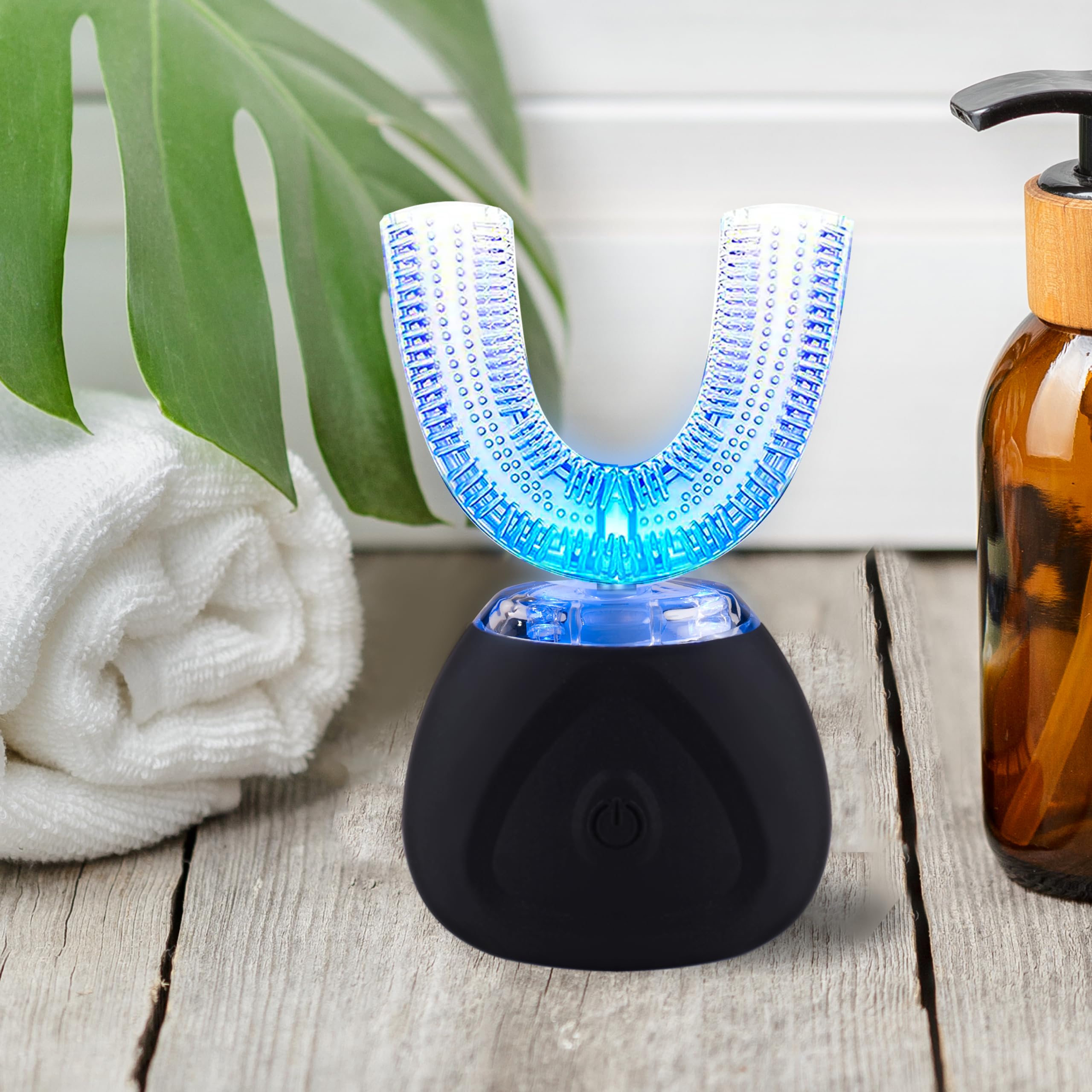 Ultrasonic Electric Toothbrush for Adults - U-Shaped Automatic Teeth Whitening Toothbrush with 360° Whole Mouth Cleaning, IPX7 Waterproof (Black) - Perfect for Travel & Daily Oral Care