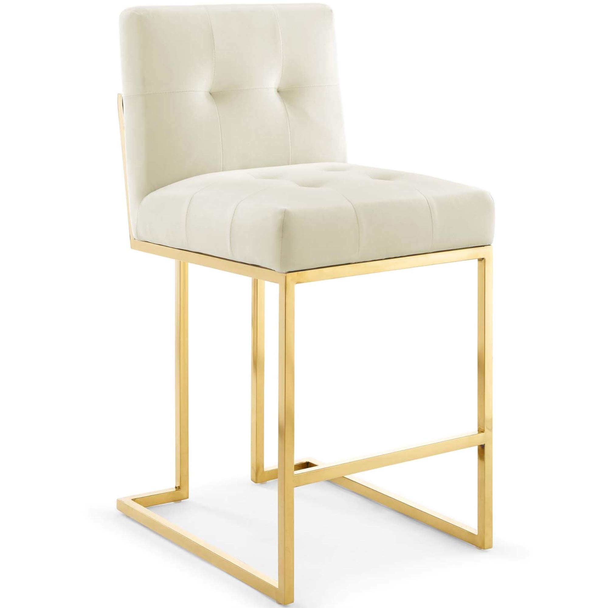 Premium Stainless Steel Velvet Counter Stool - Gold & Ivory Finish - Modern Kitchen Bar Stool for Dining, Kitchen Island, and Breakfast Nook - Ergonomic Comfort & Stylish Home Decor