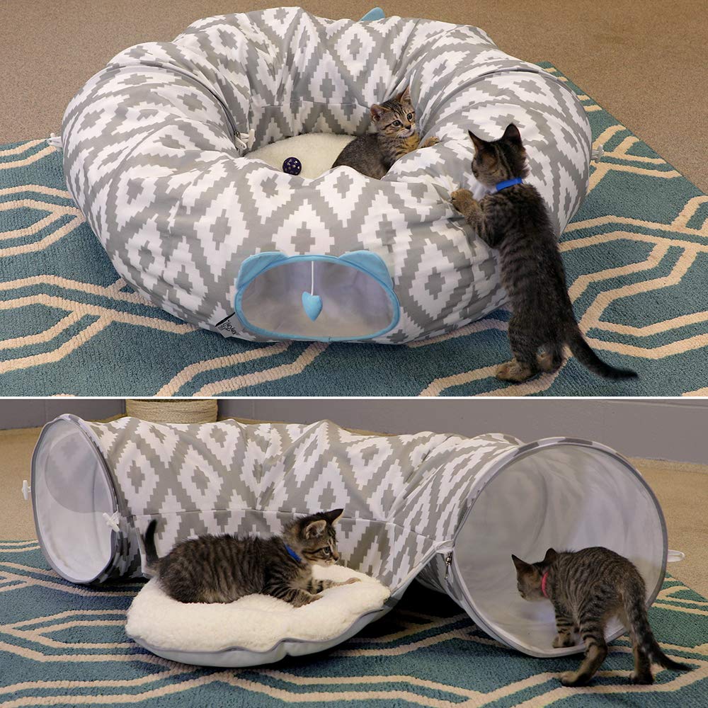 Kitty City Large Cat Tunnel Bed - Pop Up Cat Bed with Play Tunnel for Indoor Cats | Cozy Hideaway & Fun Play Space for Kittens & Adult Cats