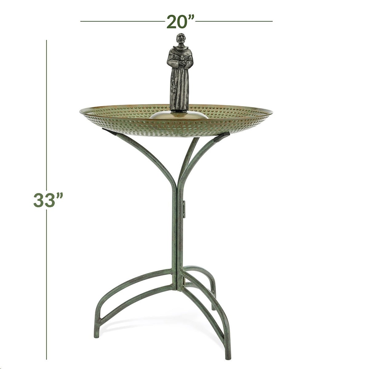20-Inch Blue Verde Copper Bird Bath with St. Francis Statue – Elegant Garden Decor for Outdoor Bird Watching & Backyard Landscaping