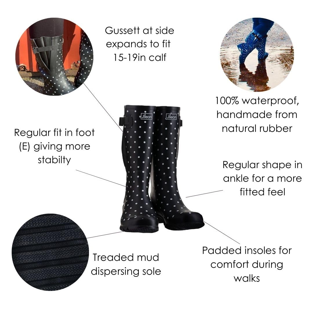Jileon Women's Wide Calf Rain Boots - Waterproof Rubber Boots for Wide Calves up to 19