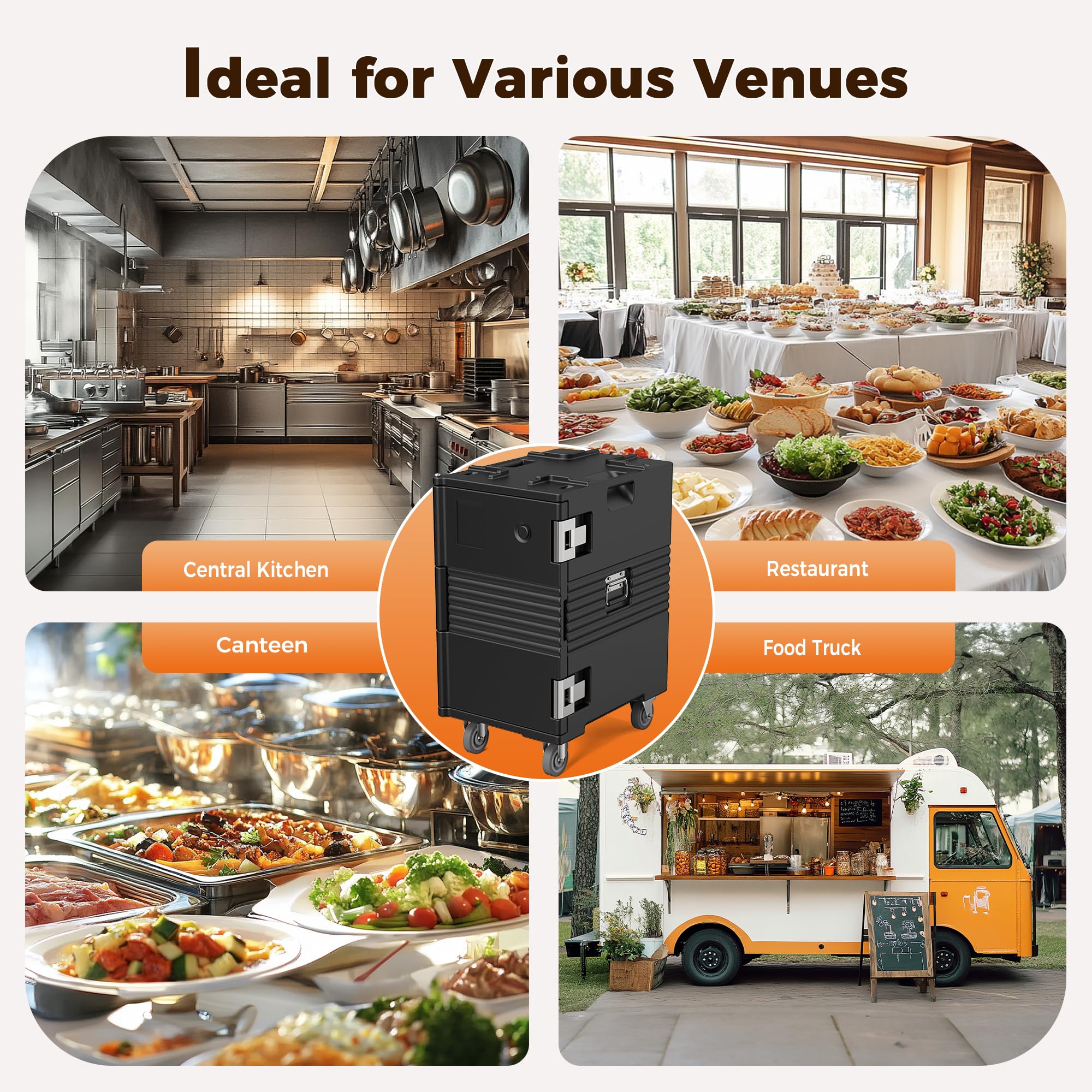 127QT Commercial Food Warmer with Swivel Casters - 304 Stainless Steel Catering Hot Box for Restaurants & Events - Insulated Food Carrier Holds 8 Full-Size Pans (Pans Not Included) - Perfect for Buffets, Catering Services & Large Gatherings