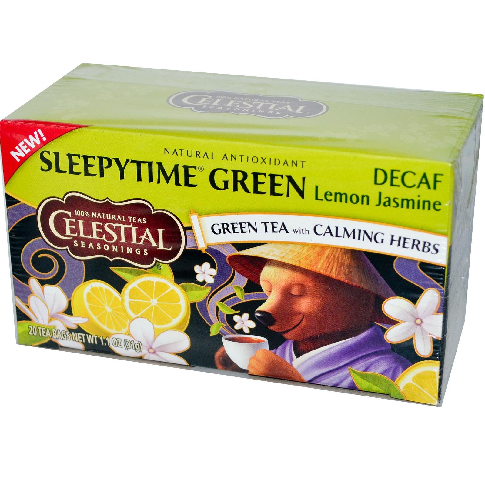 Celestial Seasonings Sleepytime Green Tea with Lemon & Jasmine - 20 Tea Bags for Relaxation & Better Sleep | Herbal Tea for Stress Relief & Nighttime Routine