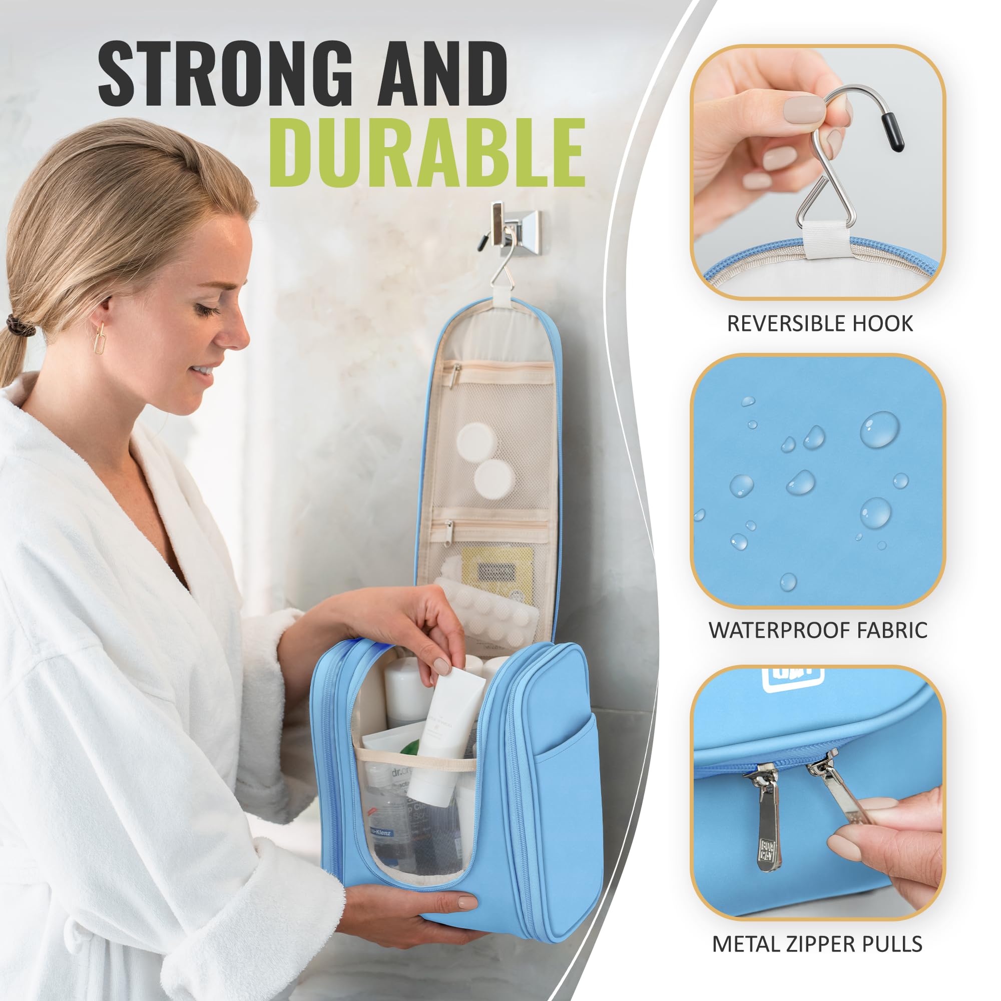 BOACAY Hanging Travel Toiletry Bag for Women & Men - Waterproof Makeup Organizer with 4 Clear Pockets - Perfect for Bathroom, Shower, Camping & Vacation Essentials Storage