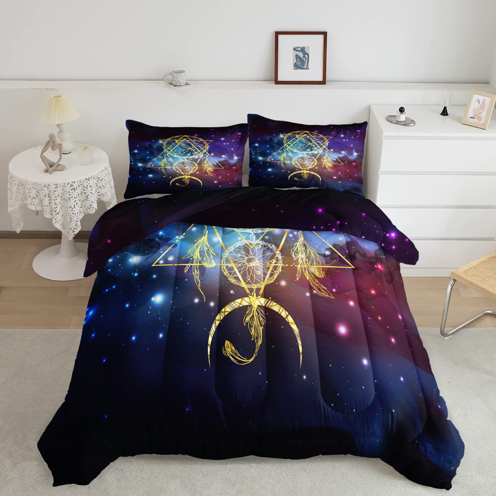 **BSNTHO Galaxy Dream Catchers Comforter Set - Twin Size, 3Pcs (Comforter + 2 Pillowcases), Soft & Lightweight Down Alternative, All-Season Kids Bedding for Boys & Girls - Perfect for Bedroom, Dorm, Sleepovers & Cozy Nights**
