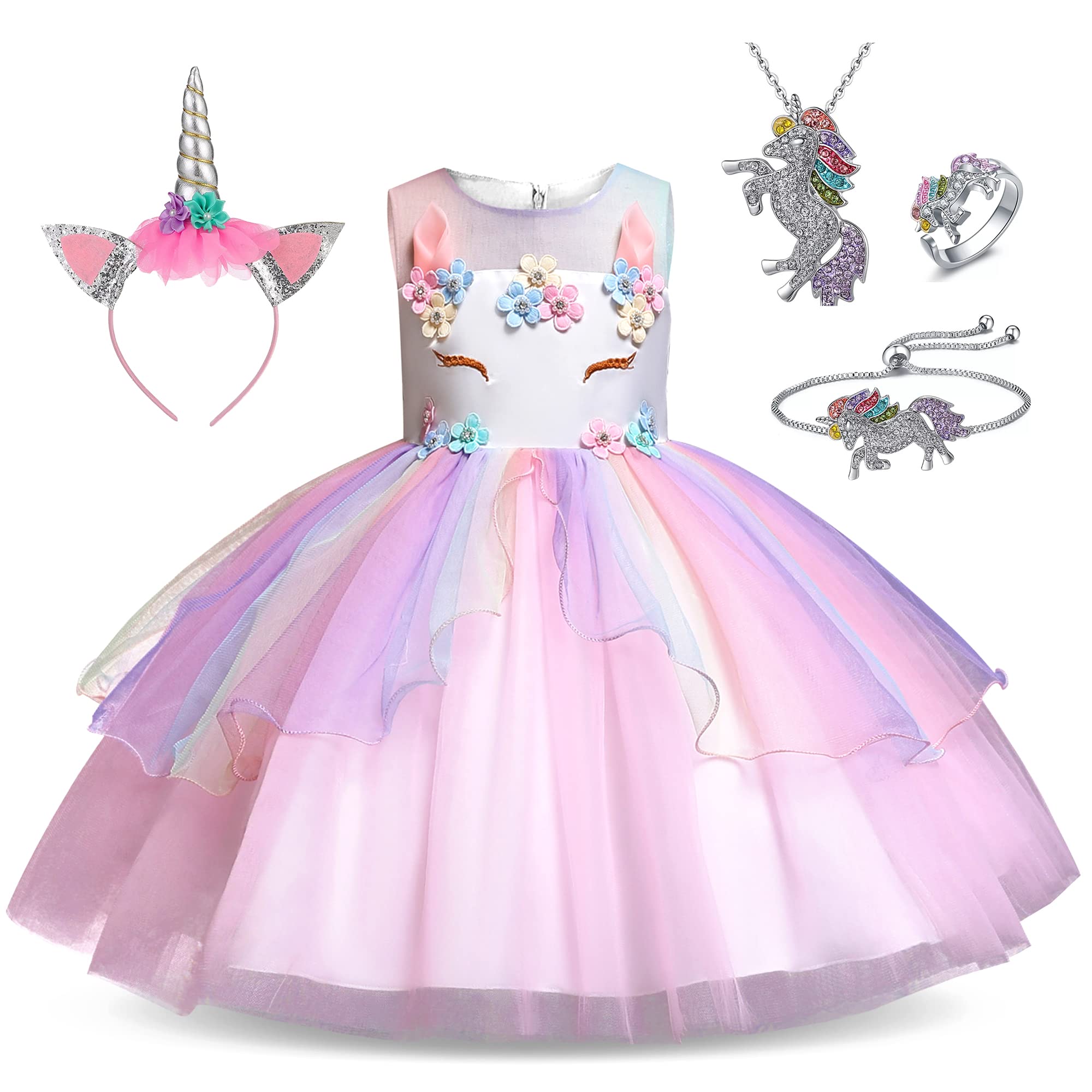 Unicorn Princess Dress Up Costume Set for Girls - Sparkly Tutu Dress, Tiara & Jewelry - Perfect for Birthday Parties, Halloween & Pretend Play