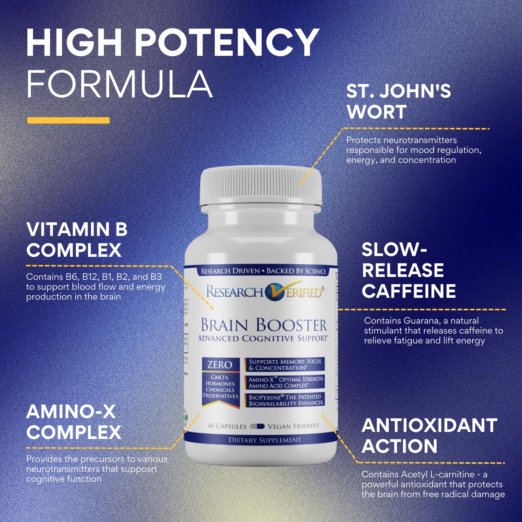 Brain Booster - Premium Nootropic Supplement for Memory & Focus | 180 Vegan Capsules (3 Bottles) | Enhance Cognitive Function for Work, Study & Daily Mental Clarity
