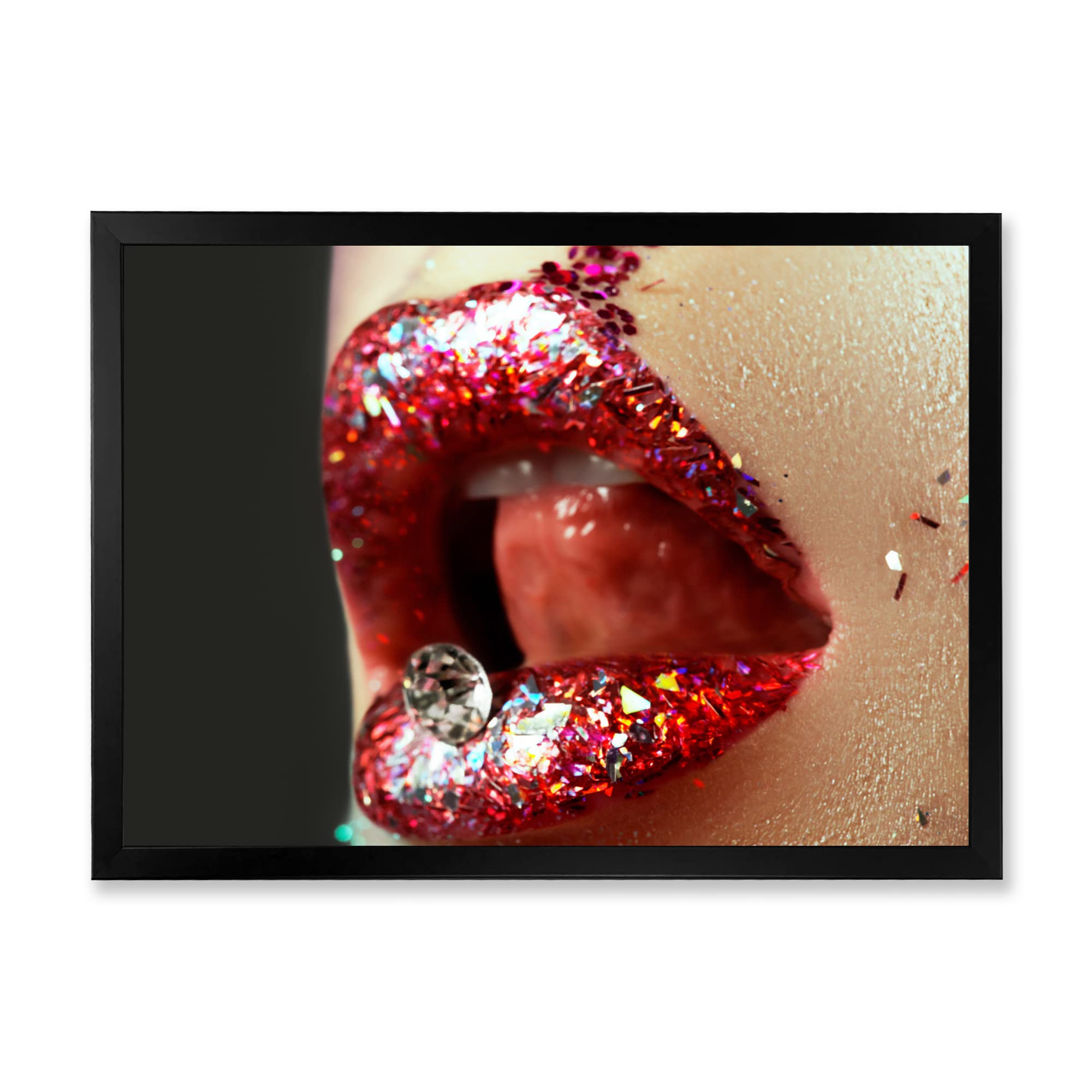 DesignQ Artistic Lips Makeup Modern Framed Wall Art - Elegant Home Decor for Living Room, Bedroom & Office