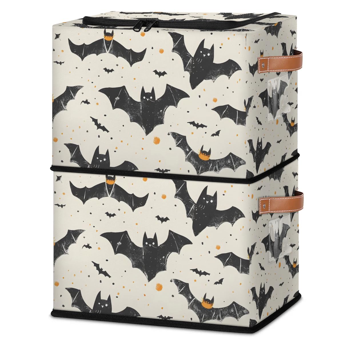 Collapsible Storage Bins with Lids - Halloween Bat Design Stackable Fabric Storage Cubes for Clothes, Toys, Blankets | Dustproof Closet Organizer for Home, Bedroom & Nursery Organization