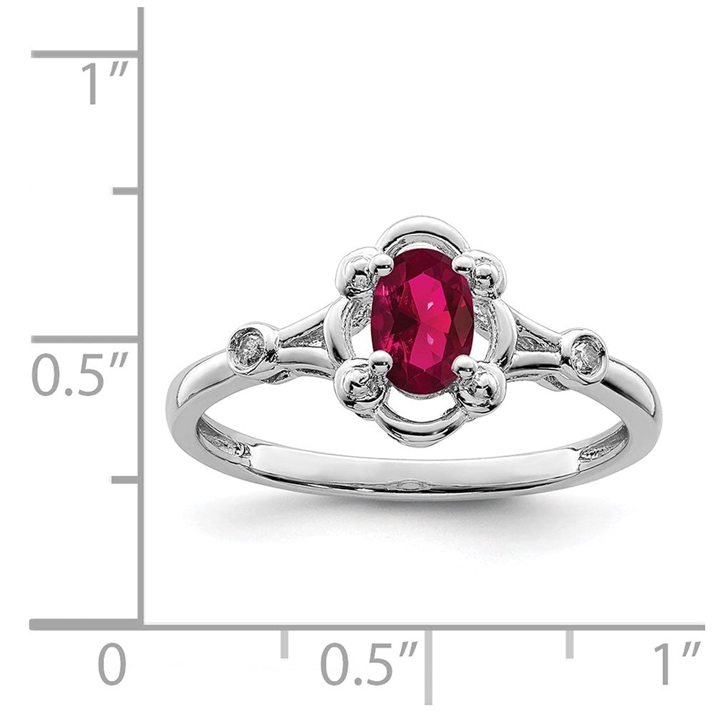 925 Sterling Silver Created Ruby & Diamond Solitaire Ring for Women - Size 8 | Elegant Engagement, Anniversary & Wedding Jewelry Gift