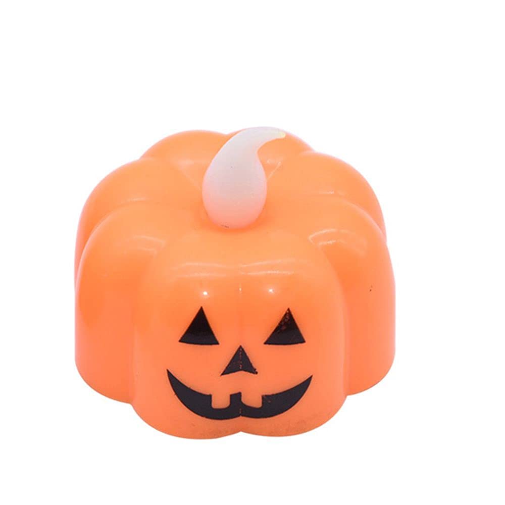 Pumpkin Flameless LED Tea Light Candles - Halloween Pumpkin Face Mini Plastic Battery Operated Candles with Warm Yellow Glow - Perfect for Halloween Decorations, Thanksgiving Centerpieces, and Cozy Fall Ambiance