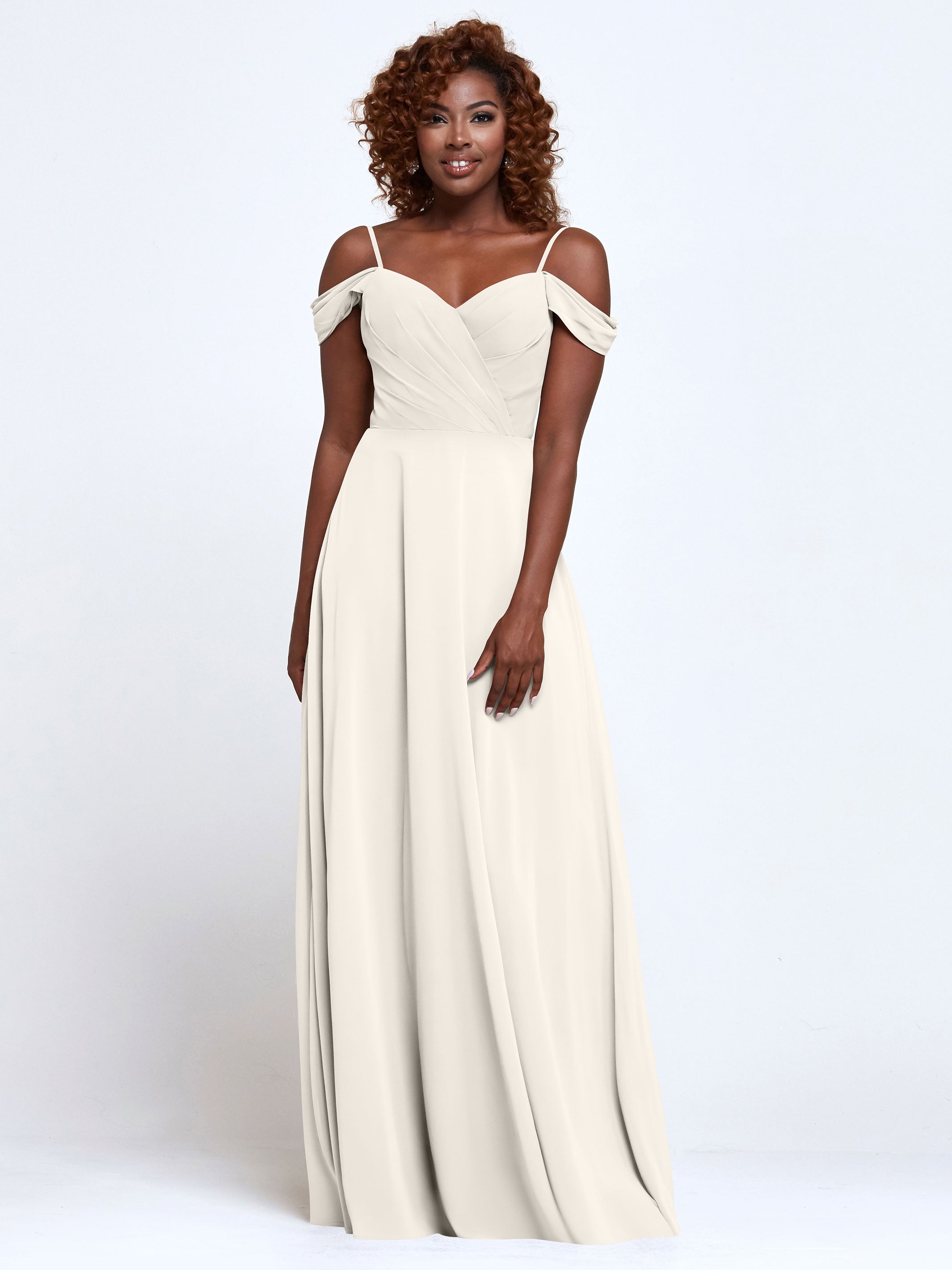 Elegant 83003 Stretch Chiffon Off-The-Shoulder A-Line Bridesmaid Dress - Perfect for Weddings, Prom, Formal Events & Special Occasions