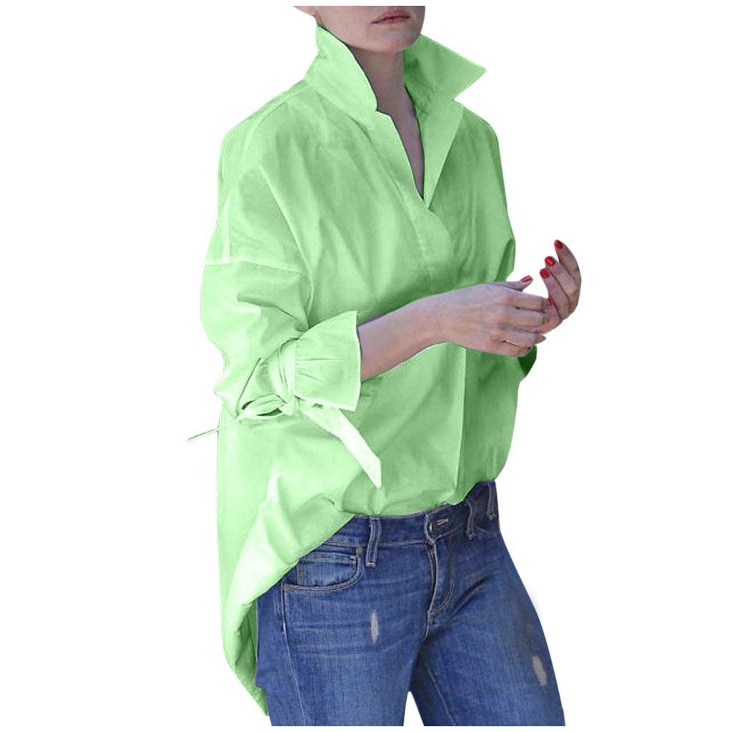 GPPZM Women's Long Sleeve V-Neck Blouse - Spring Casual Loose Fit Flared Sleeve Top with Lapel, Plus Size Available (Size L) - Perfect for Office Wear, Date Nights & Spring Outfits