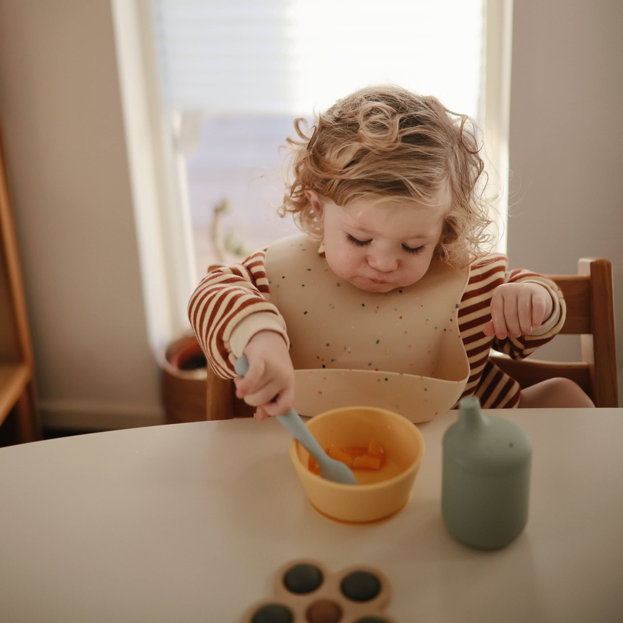 Mushie Silicone Baby Feeding Spoons - Soft, BPA-Free Infant Utensils for Purees & Solids | 2-Pack Set in Powder Blue | Perfect for Weaning, Travel & Mess-Free Meals