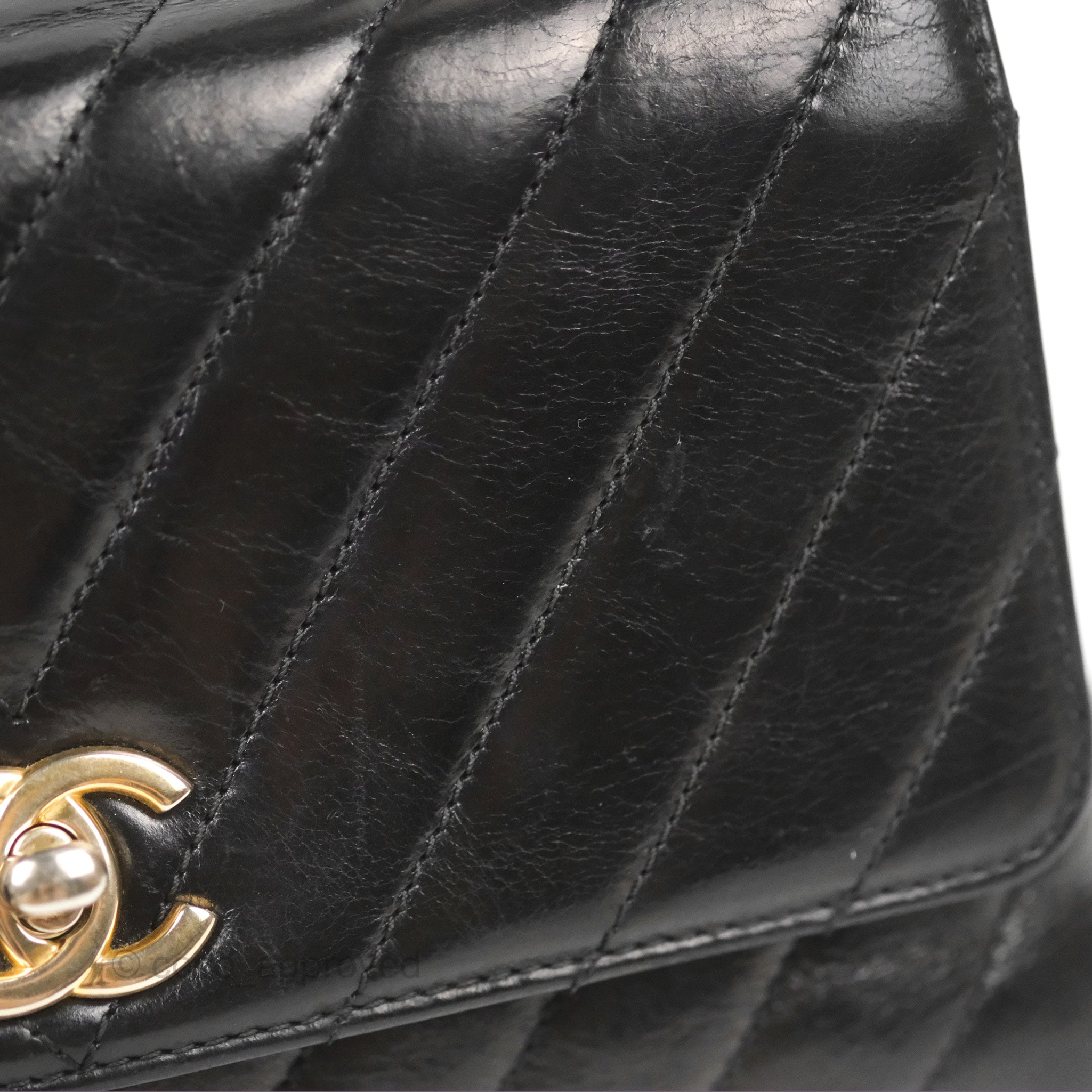 Chanel Chevron Small Coco Handle Bag - Black Shiny Aged Calfskin with Aged Gold Hardware | Luxury Crossbody Purse for Women, Perfect for Evening Parties & Date Nights