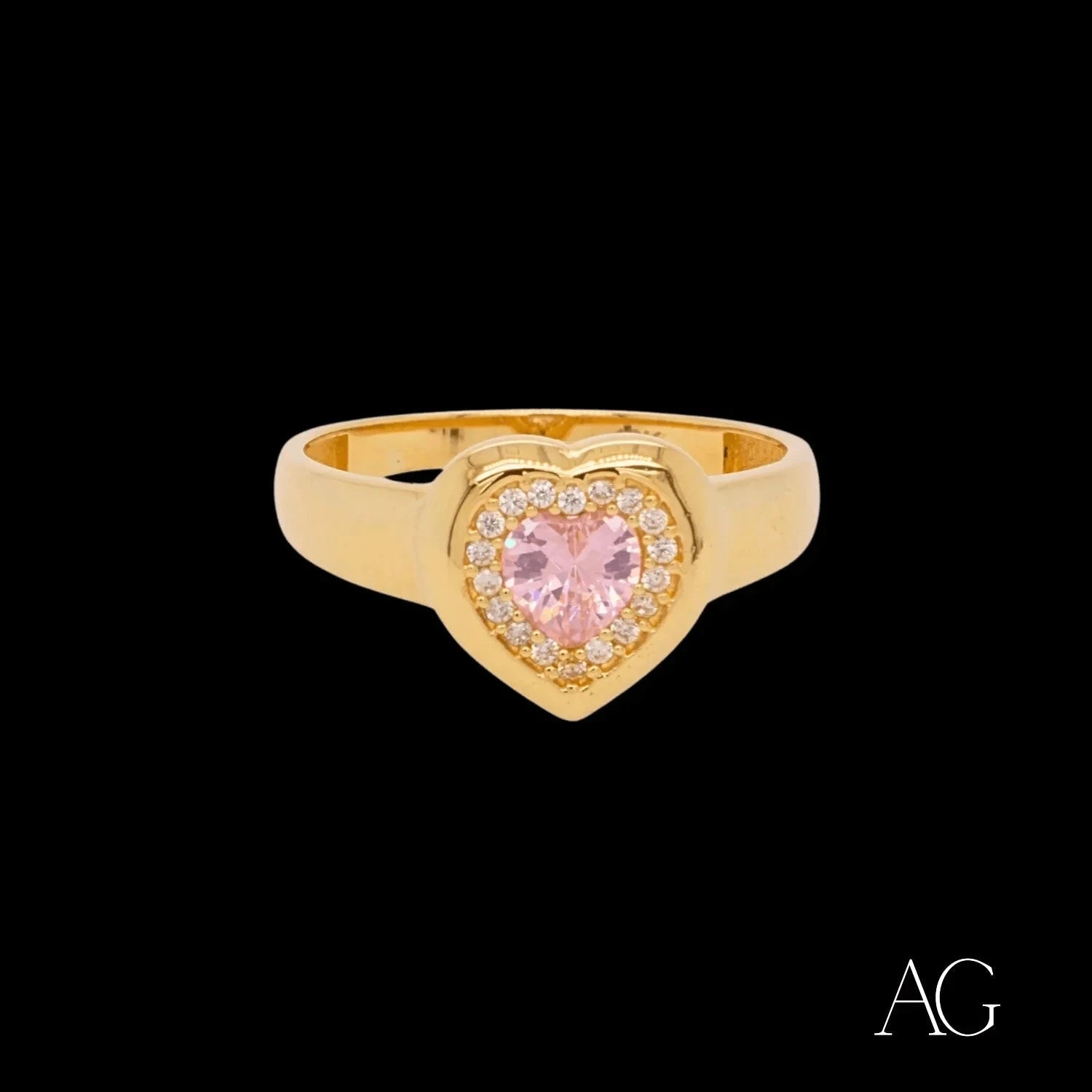 18K Gold Heart Ring with Pink & White CZ Accents – Elegant Romantic Jewelry for Valentine's Day, Anniversary & Special Occasions
