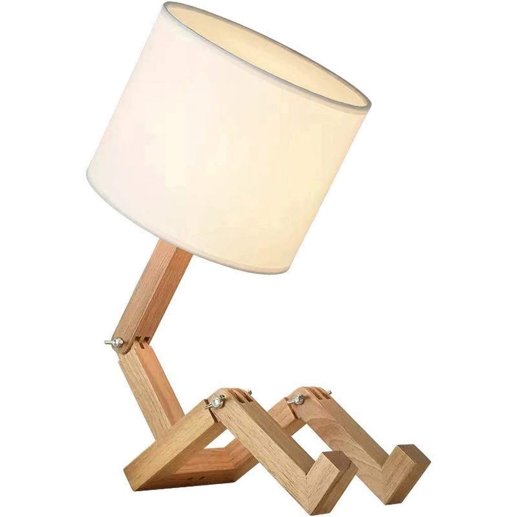Robot Shaped LED Desk Lamp - Flexible Wooden Table Light for Home Office, Study & Living Room Decor - Adjustable Brightness for Reading, Working & Learning