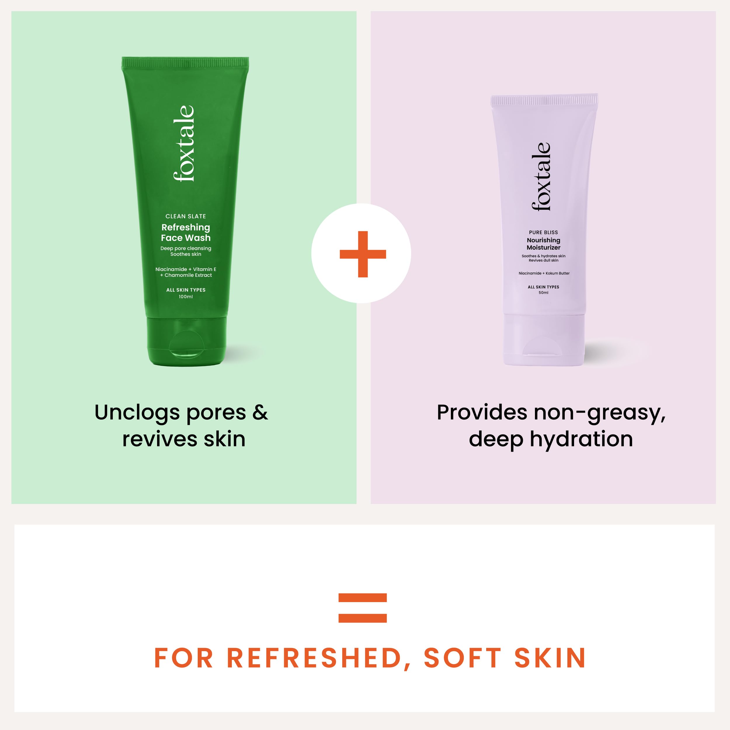 Foxtale Combo - Everyday Glow Duo with Refreshing Face Wash 100ml & Nourishing Moisturizer 50ml | Skincare Set for Daily Hydration & Radiance | Perfect for Morning & Night Routine