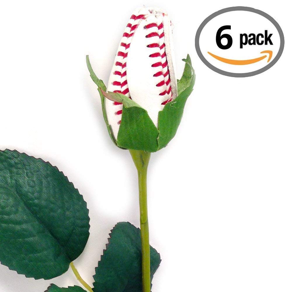 Premium Baseball Rose Bouquet (Pack of 6) - Real Touch Artificial Flowers for Home Decor, Wedding Centerpieces, and Sports-Themed Gifts