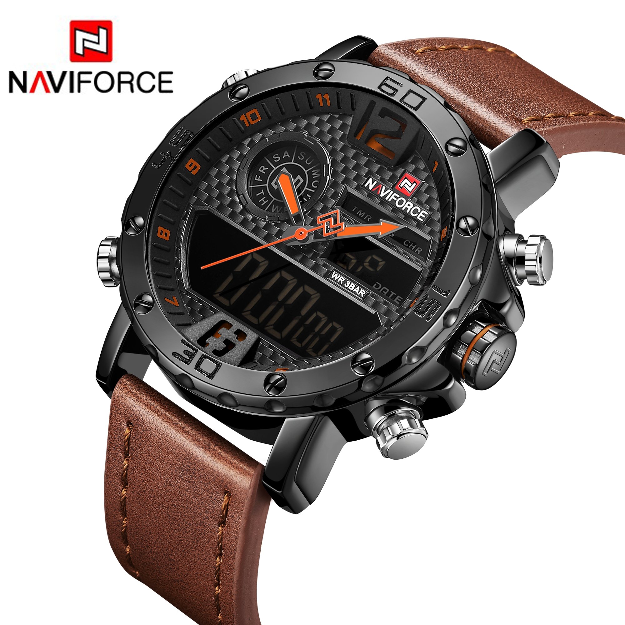 NAVIFORCE Men's Analog Digital Sports Watch - Waterproof Chronograph Dual Display Wristwatch with Backlight | Perfect for Running, Gym Workouts & Outdoor Activities