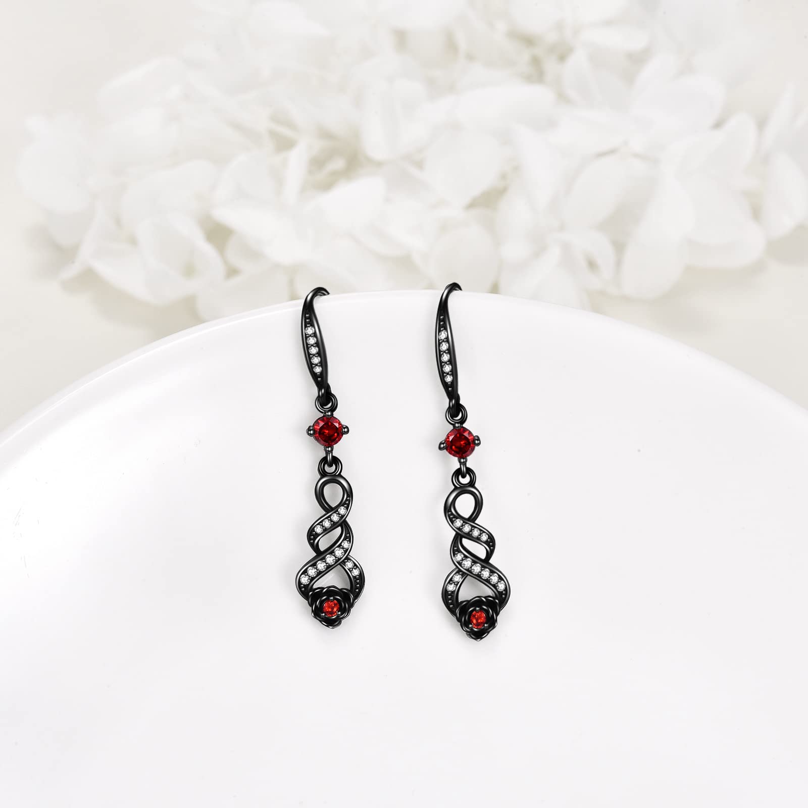 Black Rose Earrings Sterling Silver - Infinity Dangle Earrings for Women | Rose Jewelry Gift for Her | Perfect for Date Nights, Weddings & Special Occasions
