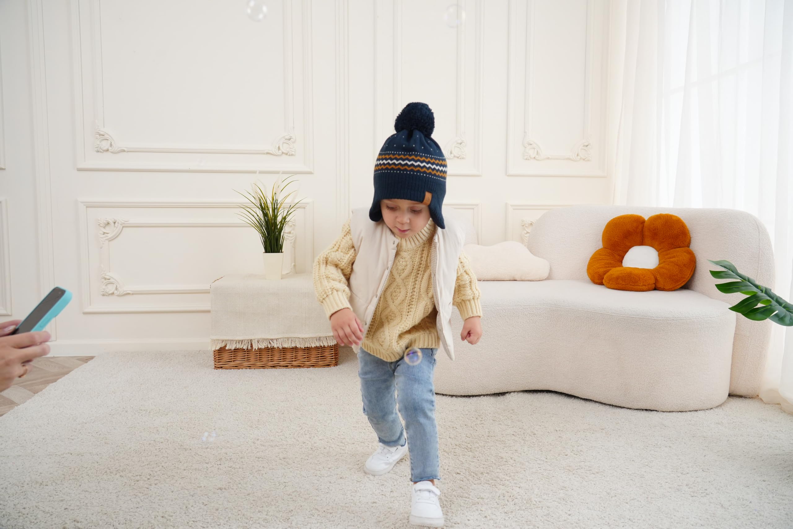 Moon Kitty Baby Boys Winter Fleece Hats - Warm Toddler Beanies for Boys & Girls - Soft Knit Winter Hat for Infants & Kids - Perfect for Snow Play, Outdoor Activities & Cold Weather Protection