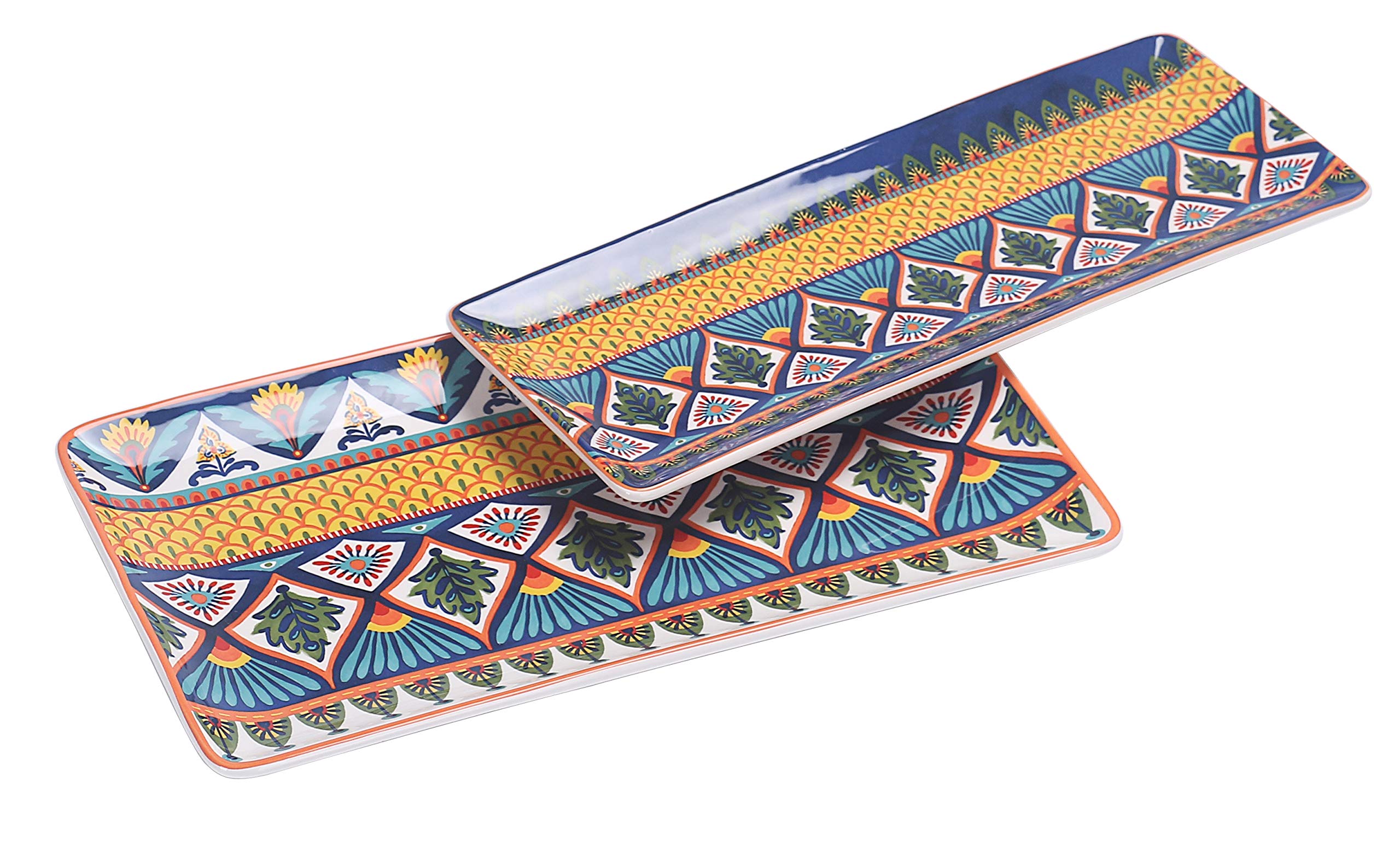 Bico Havana 14-inch Ceramic Rectangular Serving Platter Set of 2 - Microwave & Dishwasher Safe - Perfect for Salads, Pasta, Cheese, Appetizers & Charcuterie Boards - Ideal for Dinner Parties, Entertaining & Holiday Gatherings
