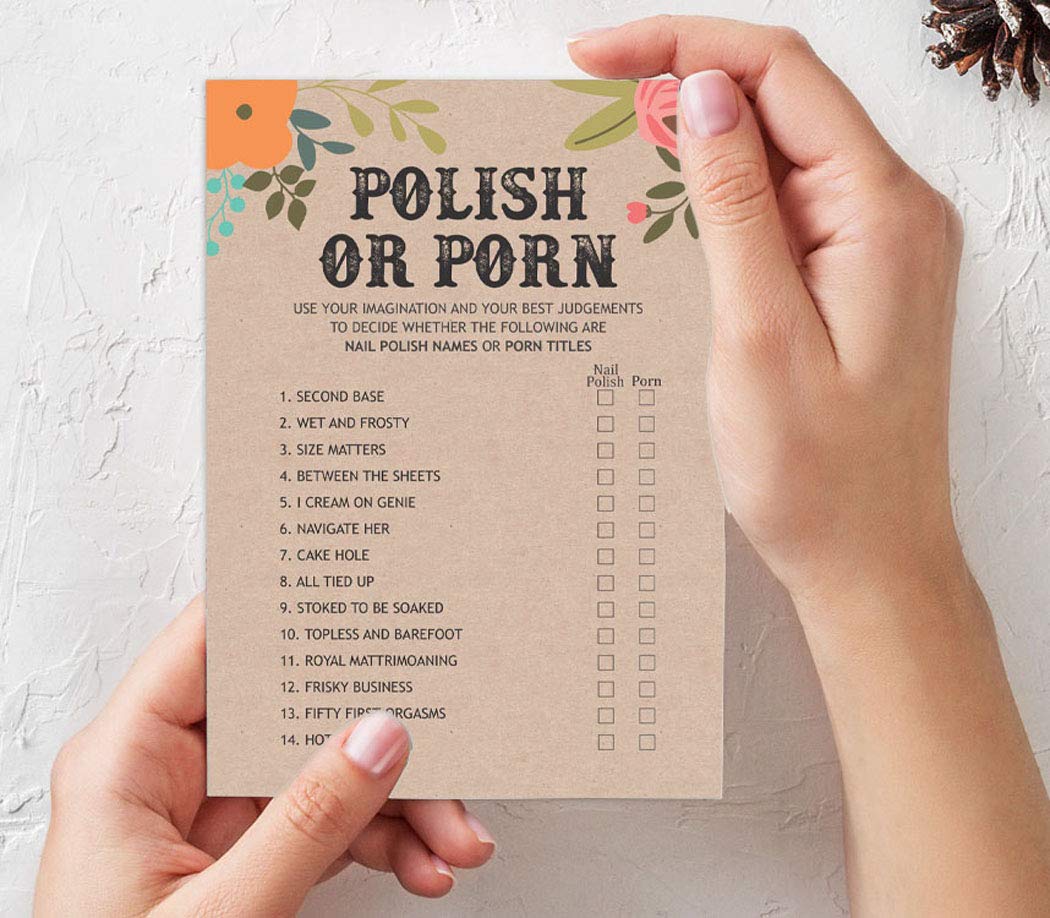 50-Pack Rustic Kraft Floral Bachelorette Party Cards | Bridal Shower Games, Polish or Porn Activity Set for Wedding Celebrations & Girls' Night Fun