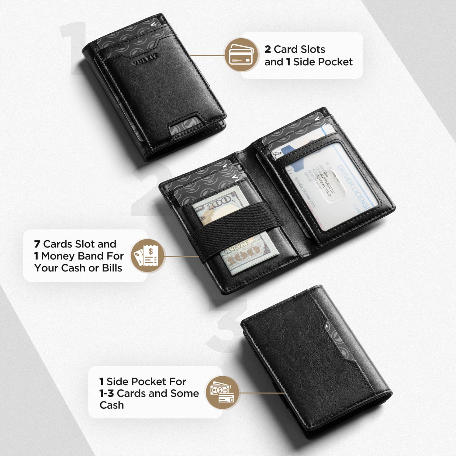 Premium Slim RFID Blocking Leather Credit Card Holder - 10 Card Slots with Money Band - Compact & Secure Wallet for Travel, Business & Everyday Use