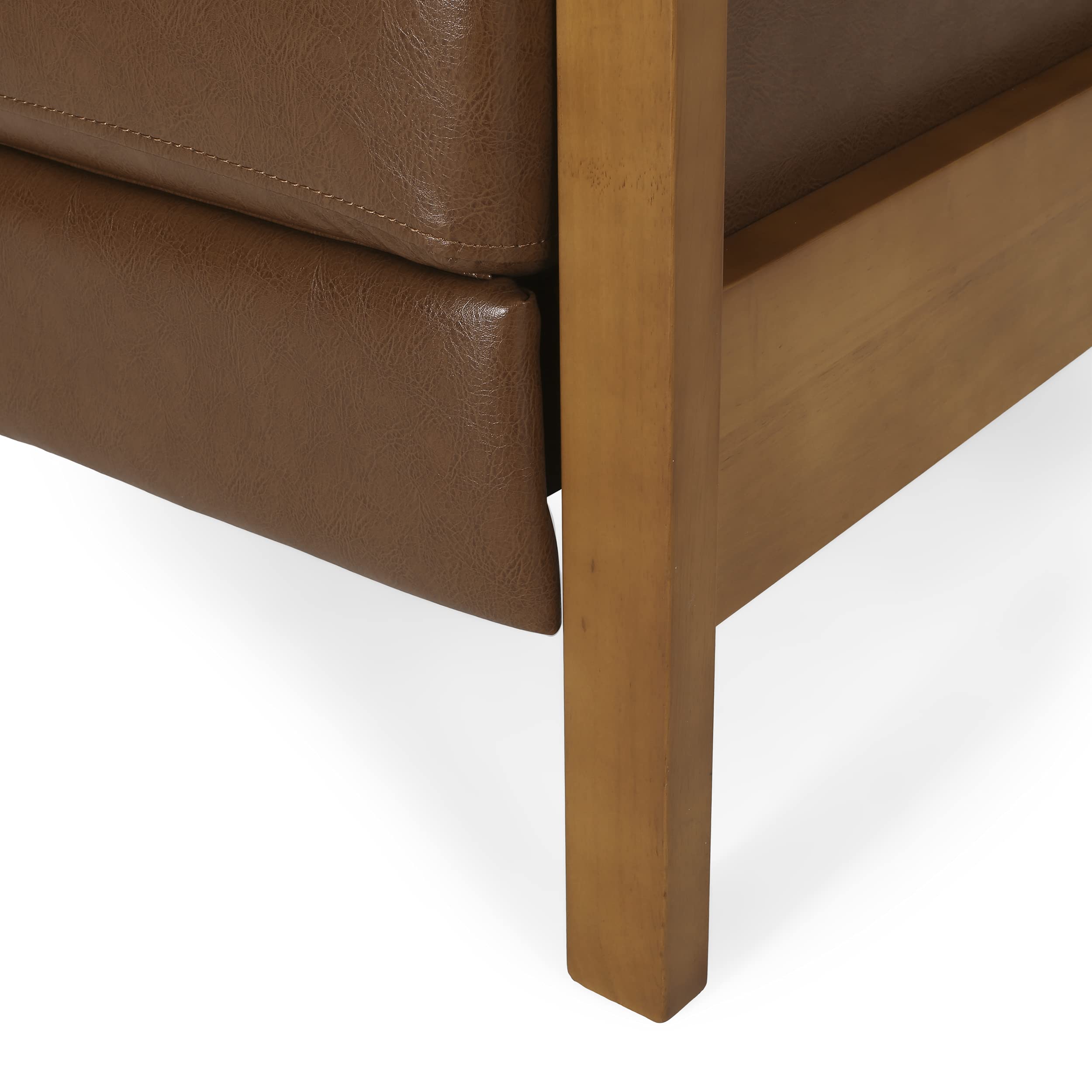 Christopher Knight Home Munro Channel Stitch Pushback Recliner - Cognac Brown/Teak Leather Reclining Chair for Living Room, Home Theater & Office Comfort