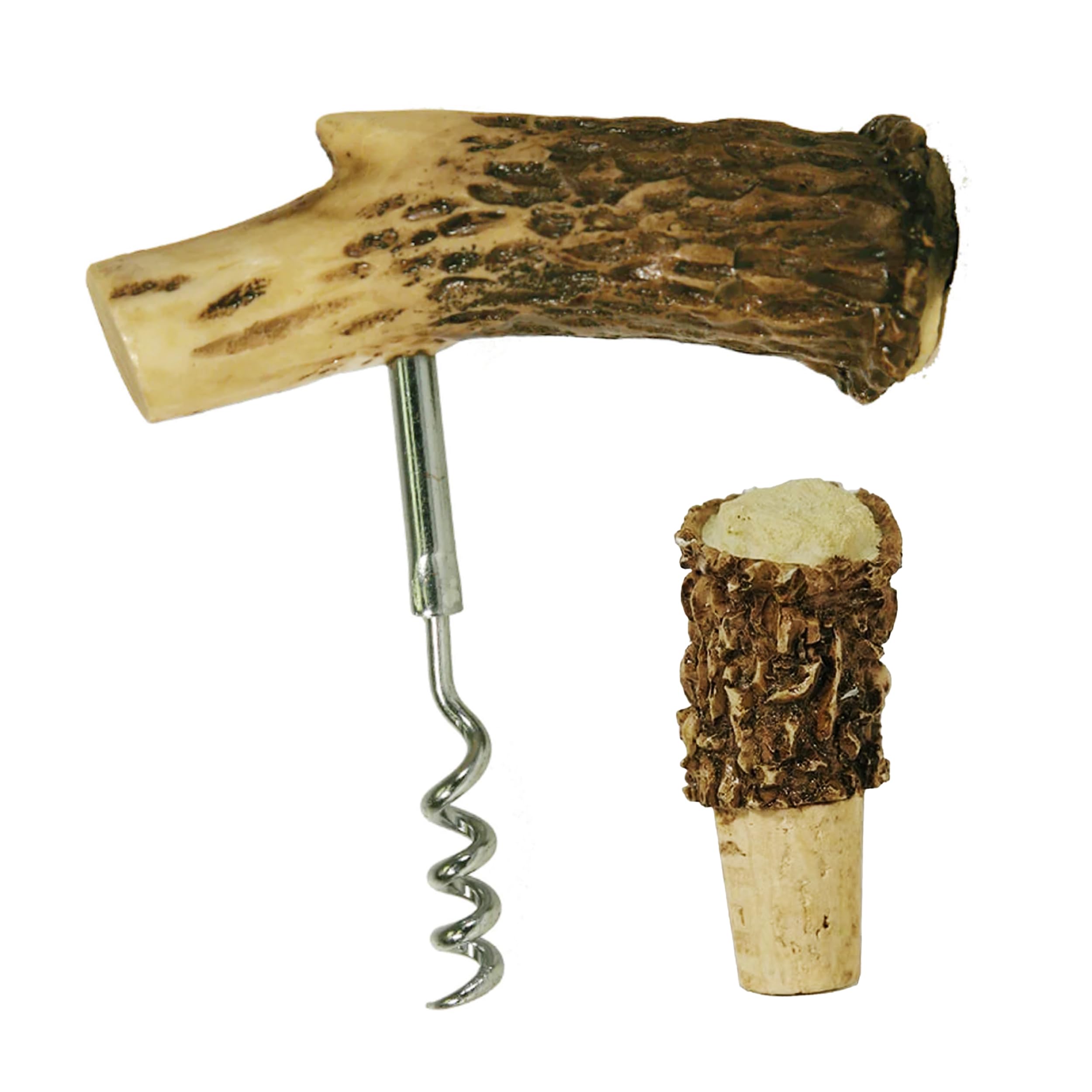 Rivers Edge Products Antler Cork Screw and Wine Bottle Stopper Set - Handcrafted for Wine Enthusiasts - Perfect for Home Bars, Wine Tastings, and Gifts