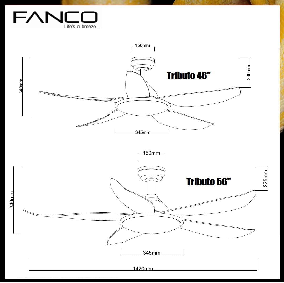 Fanco Tributo 46/56 Inch Modern Ceiling Fan with LED Light Kit - Energy Efficient Indoor/Outdoor Use for Bedroom, Living Room, Patio