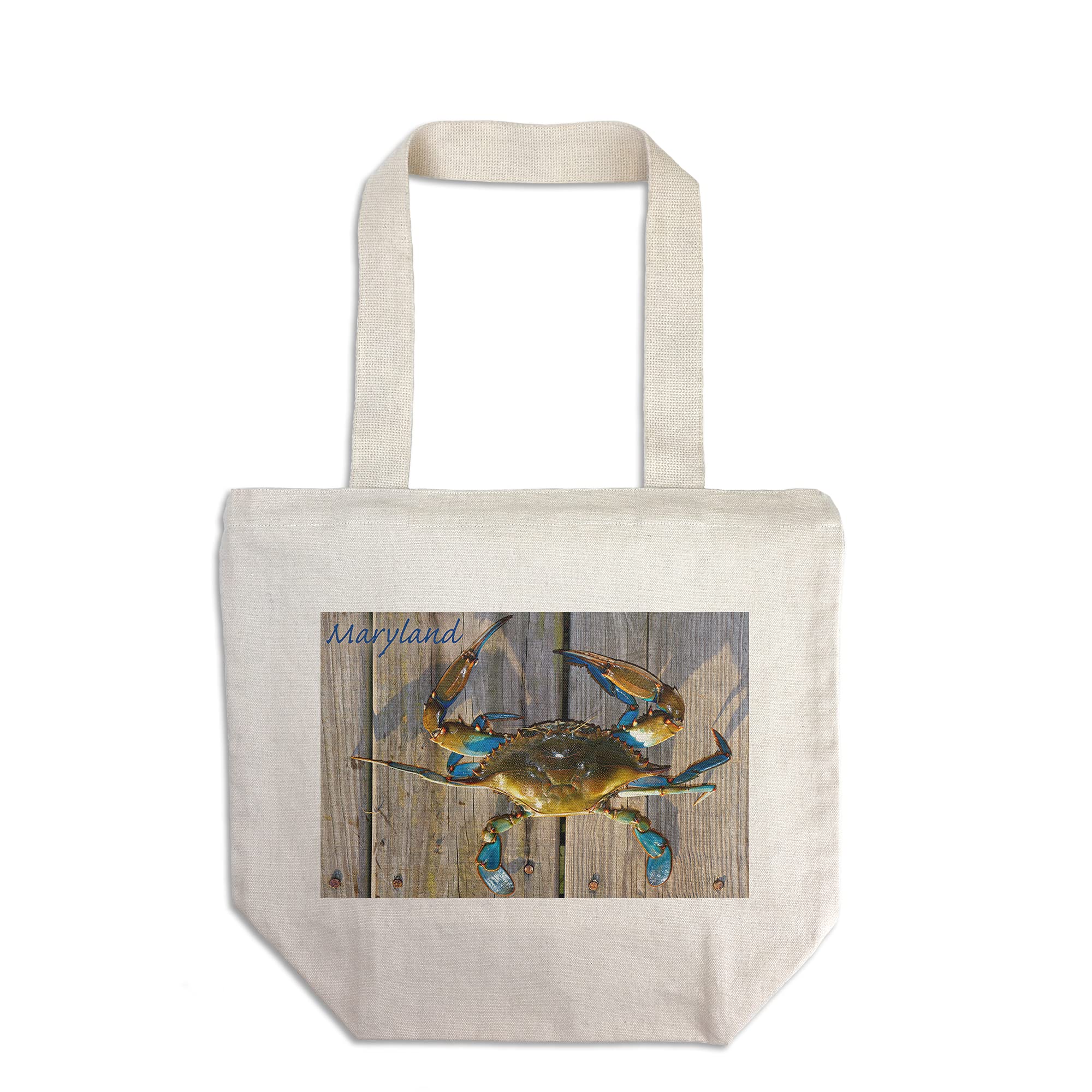 Blue Crab on Dock Maryland - 100% Cotton Canvas Reusable Tote Bag for Shopping, Beach & Groceries | Eco-Friendly Carry All