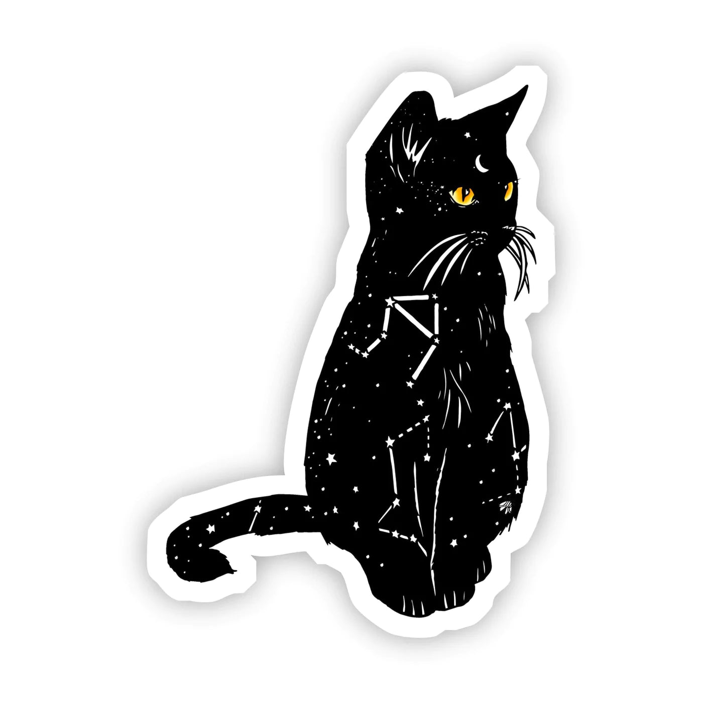 Black Cat with Yellow Eyes and Constellation Sticker - Cute Sitting Cat Decal for Laptop, Phone, Notebook | Perfect for Halloween Decor, Astronomy Lovers & Kawaii Aesthetic