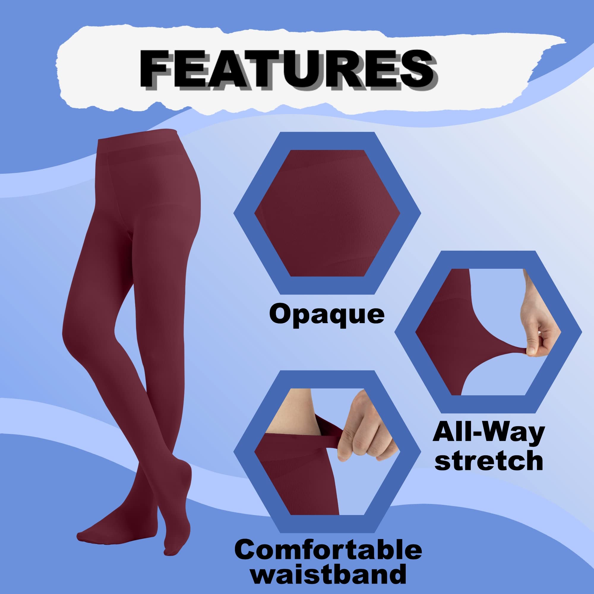 EMEM Women's Opaque Microfiber Footed Tights - Solid Color Leggings for Workout, Yoga & Everyday Wear