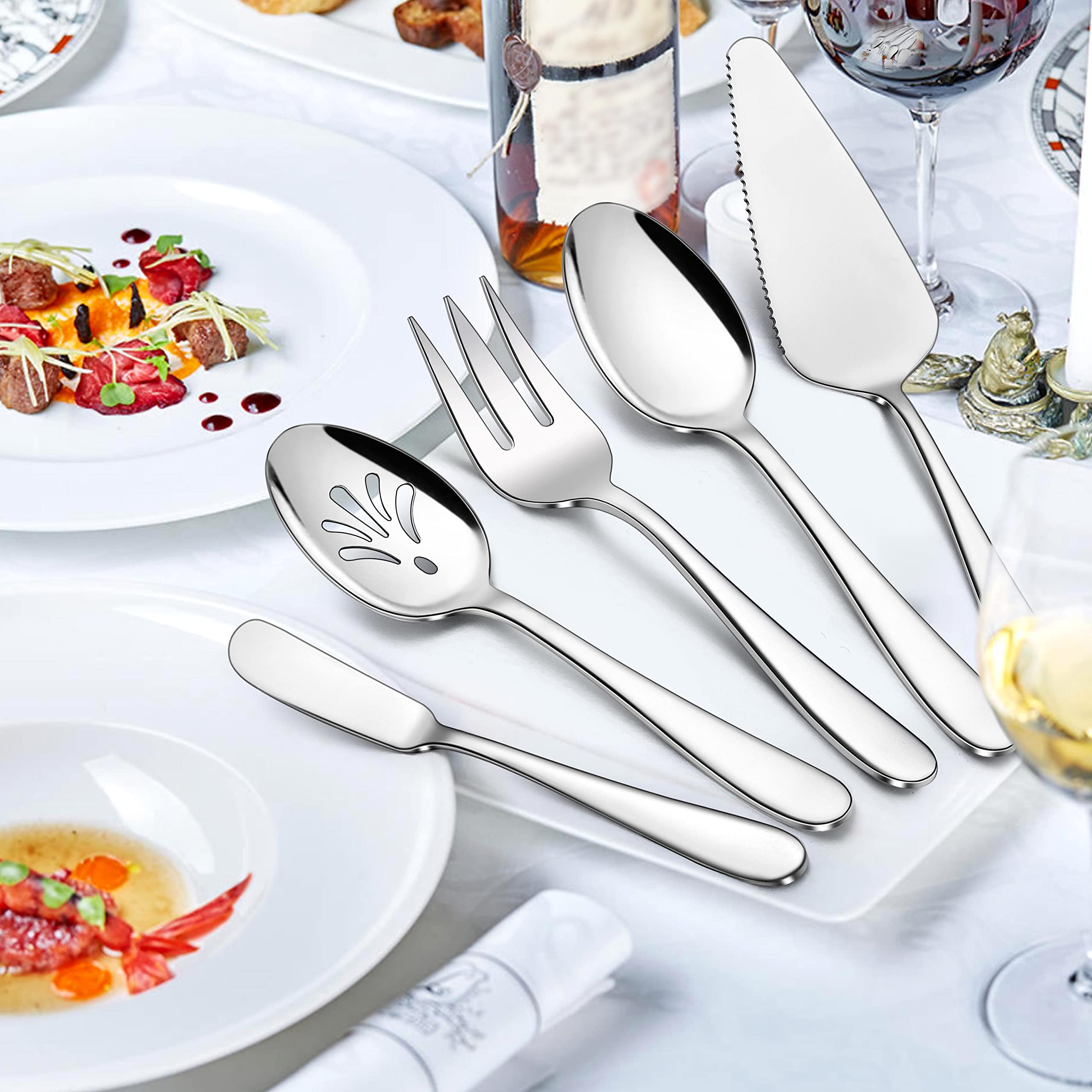 Premium 65-Piece Stainless Steel Flatware Set for 12 - Heavy Duty Silverware with Serving Utensils, Mirror Finish, Dishwasher Safe - Elegant Cutlery for Home, Wedding, Dinner Parties & Restaurant Use