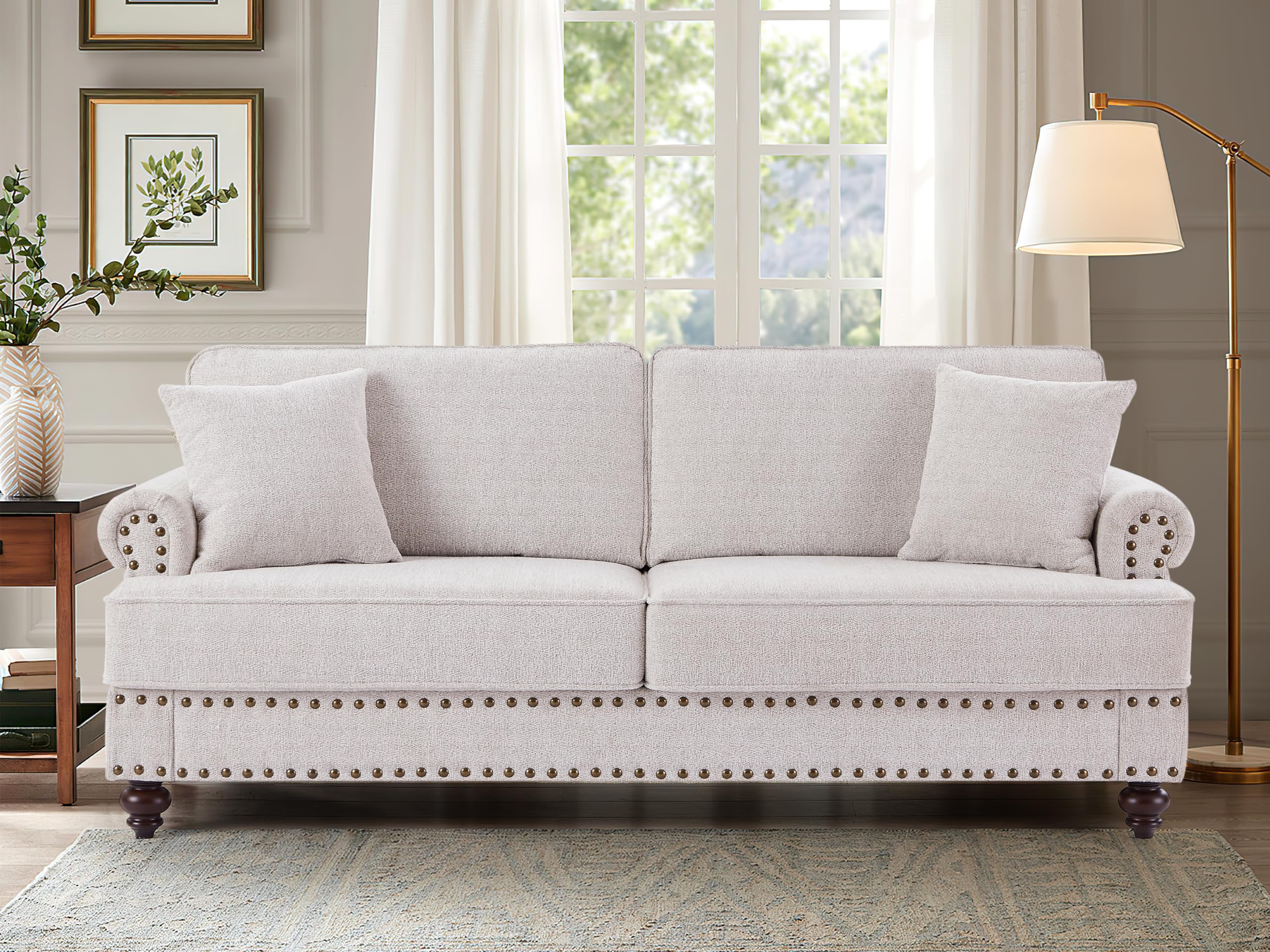 FANYE 3-Piece Chenille Upholstered Living Room Sofa Set with Armchair, Loveseat & 3-Seater Couch - Button Tufted Design with 4 Pillows & Nailhead Decor for Home, Office & Apartment - Perfect for Family Gatherings, Movie Nights & Relaxing