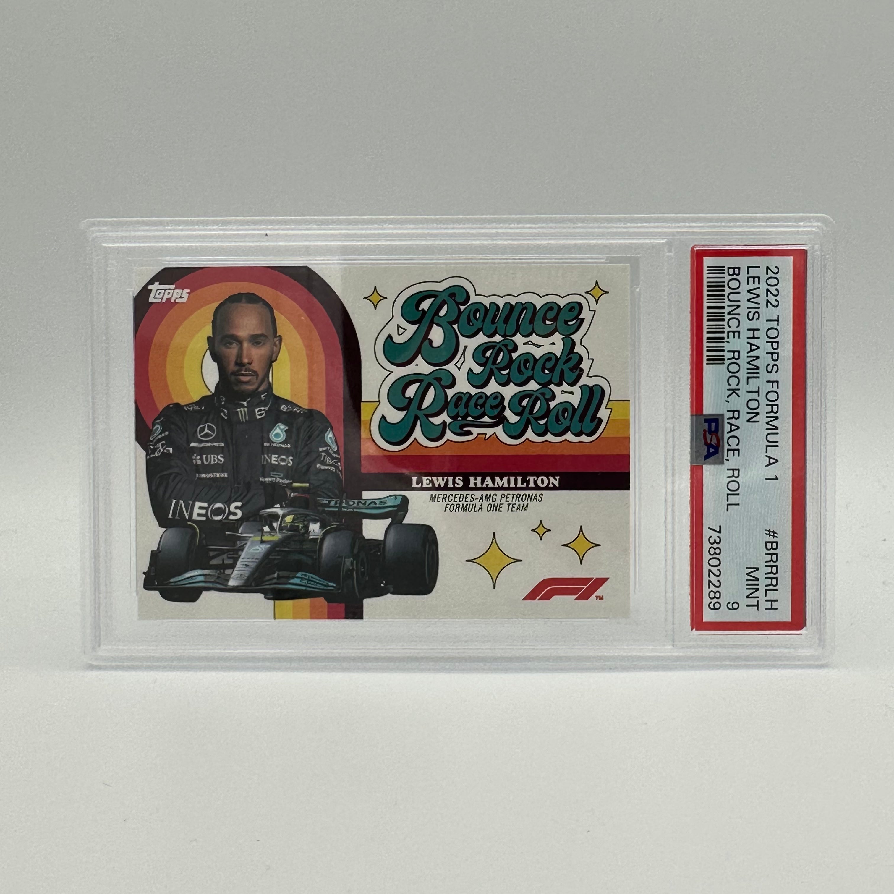 PSA 9 Graded Lewis Hamilton Bounce Rock Race Roll #BRRRLH - Rare F1 Trading Card for Collectors & Motorsport Fans - Perfect for Display, Investment & Memorabilia Collections